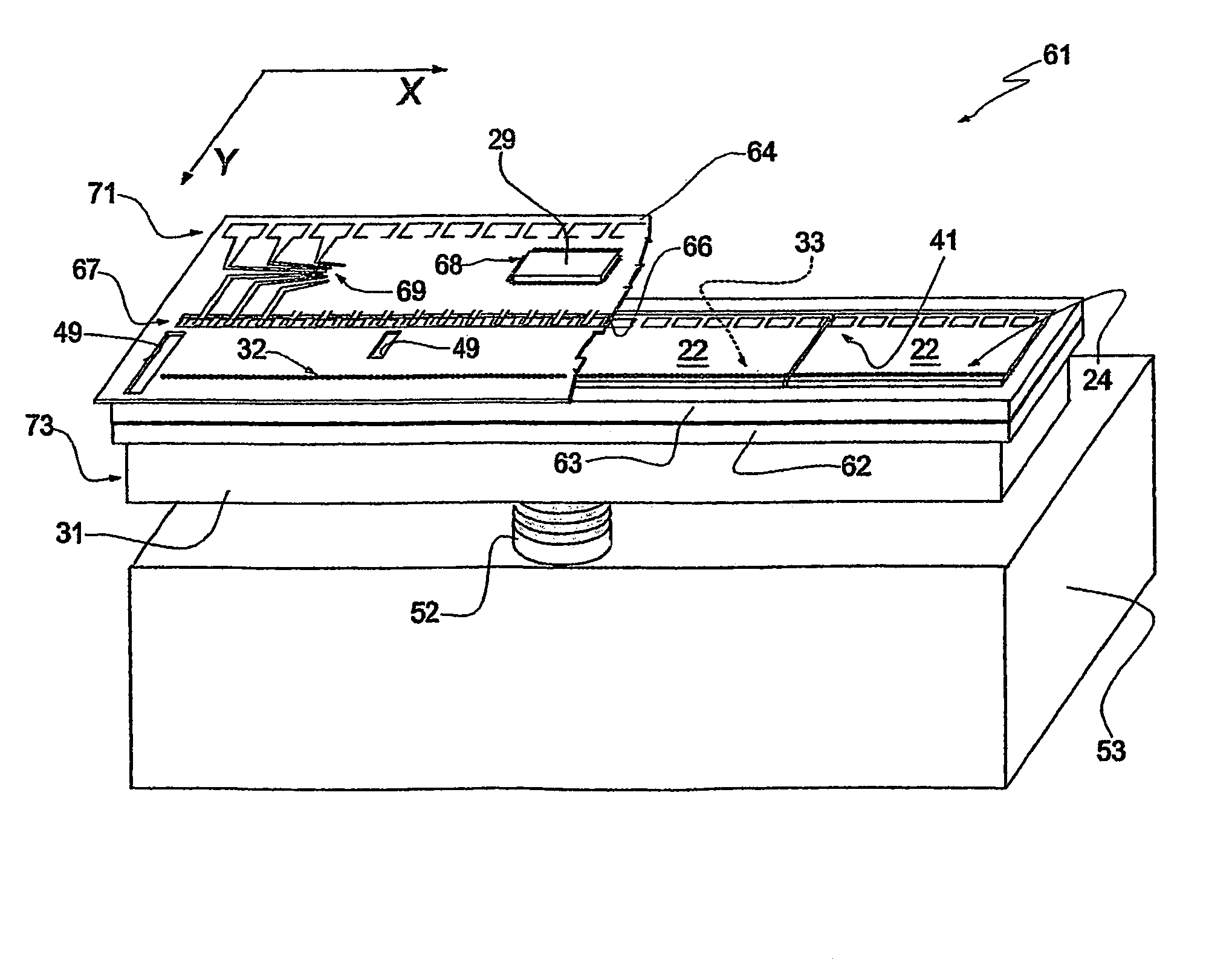 Parallel ink jet printing device and relative manufacturing