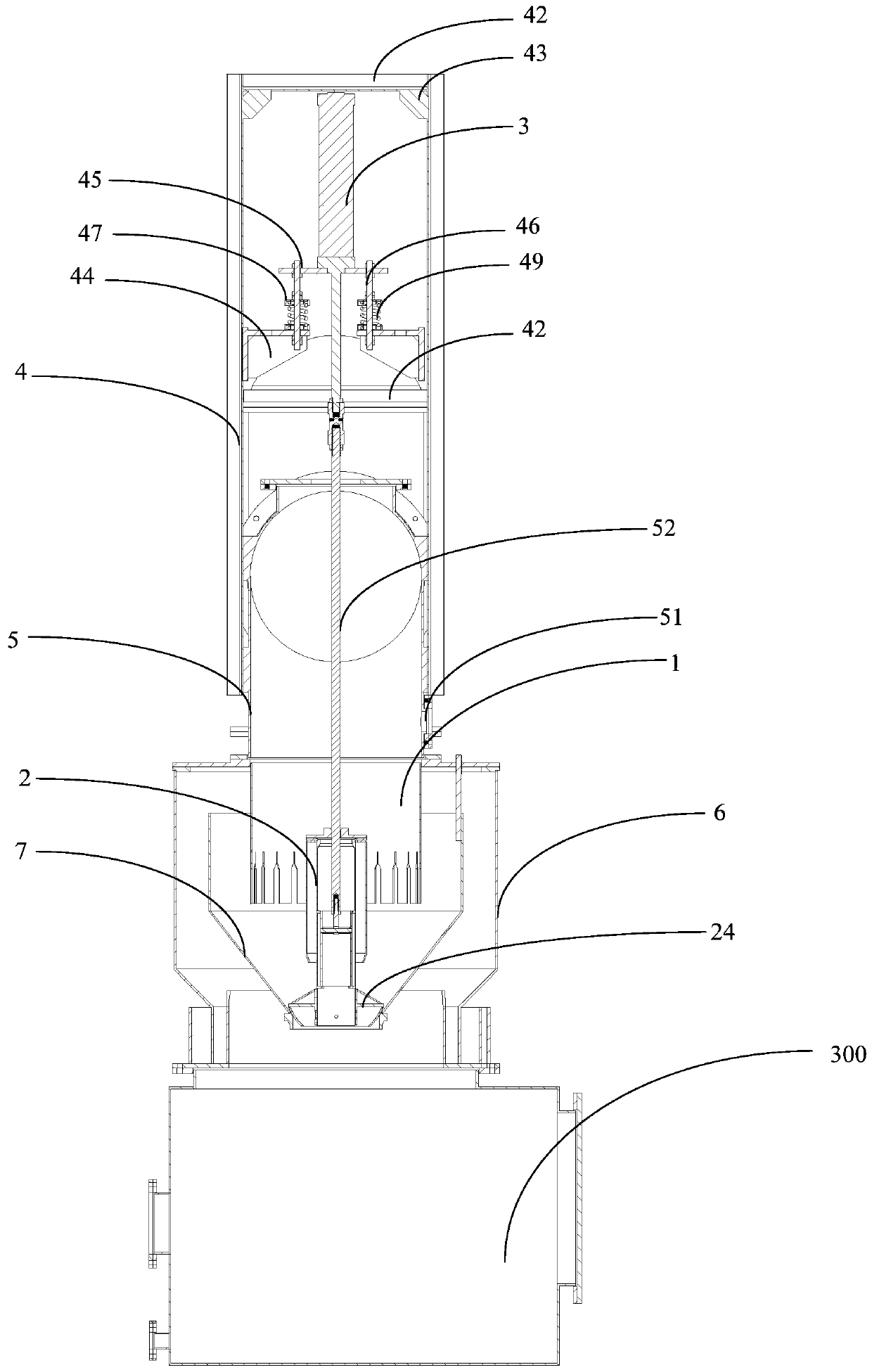 External mechanical water seal adjusting device for gas collecting pipe in type of single carbonization chamber adjustment