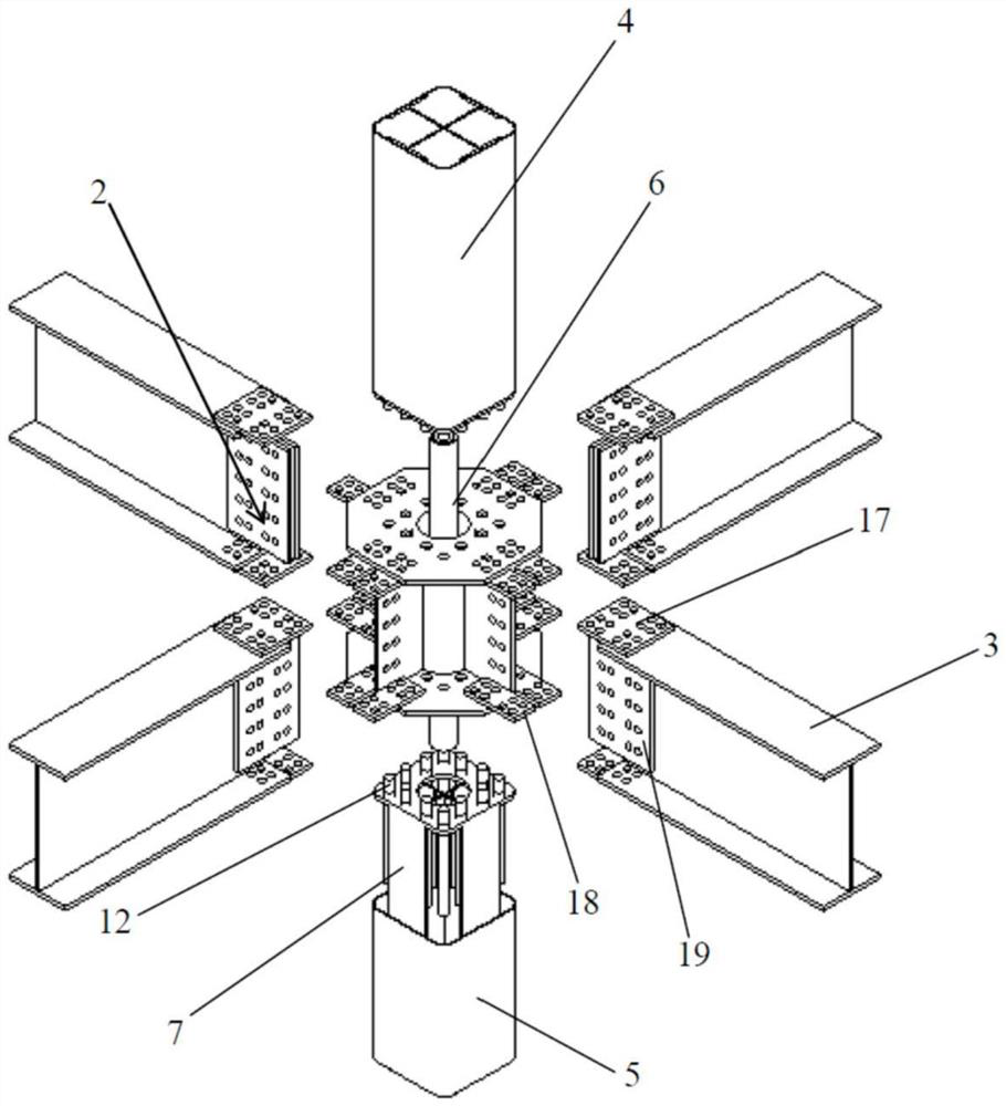 FRP steel concrete column and steel beam combined joint and mounting method