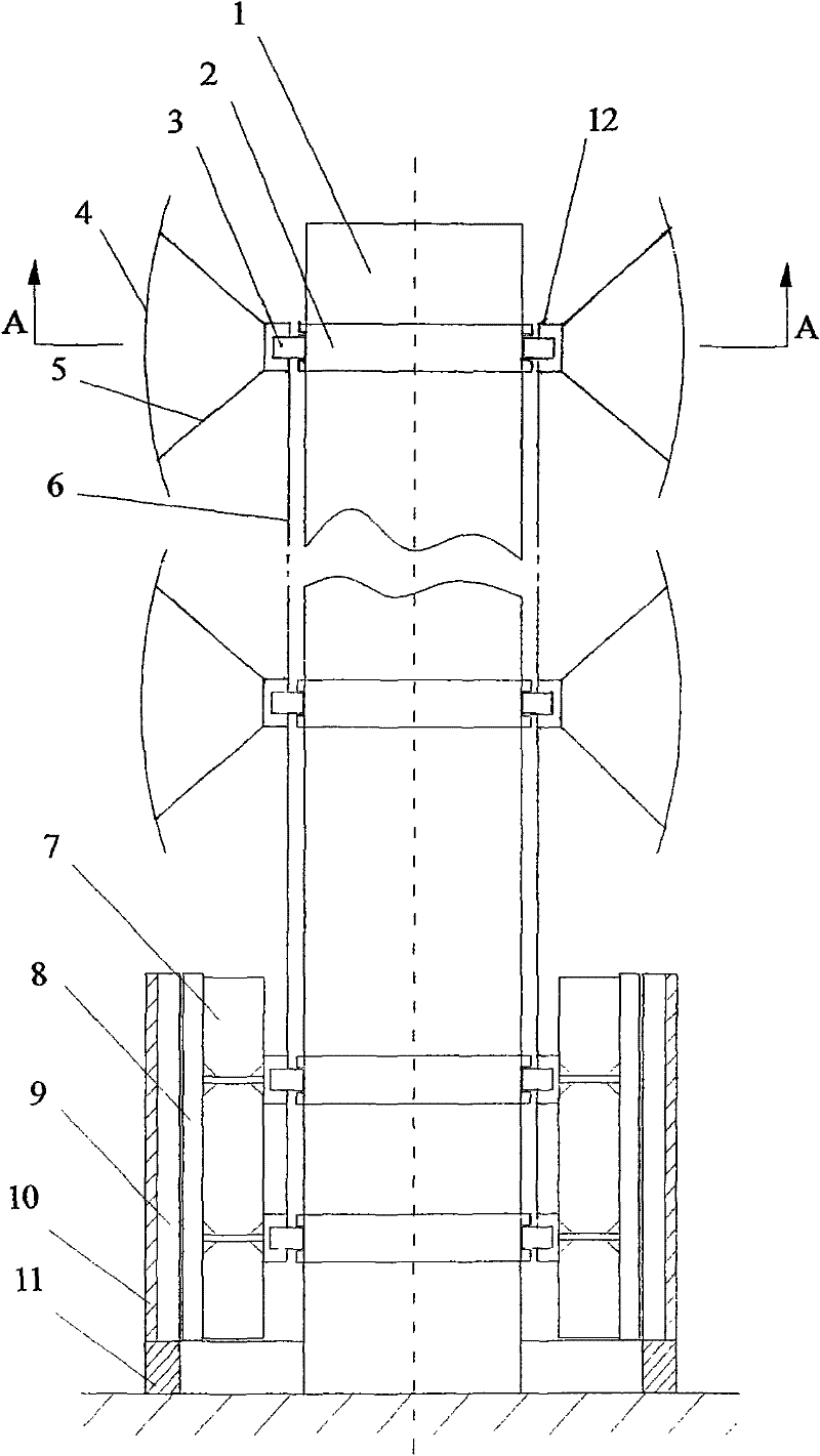 Center fixed-supporting vertical axis wind turbine