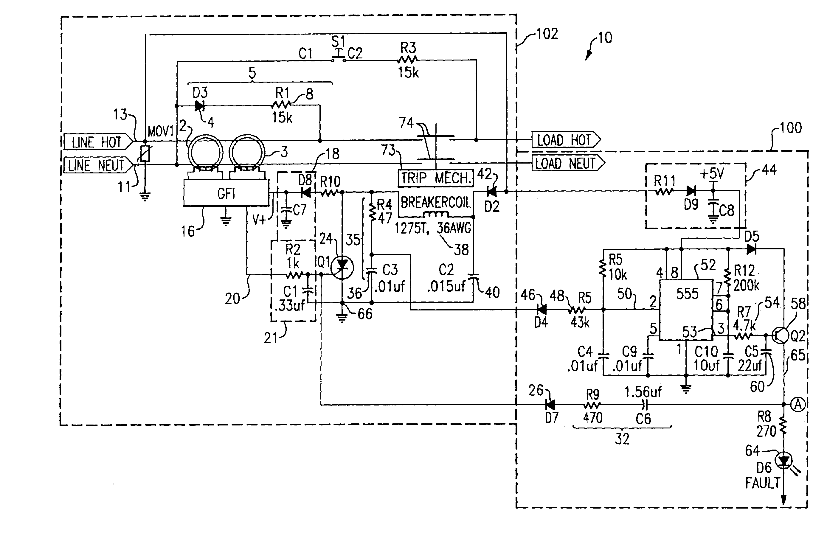 Circuit protection device with half cycle self test