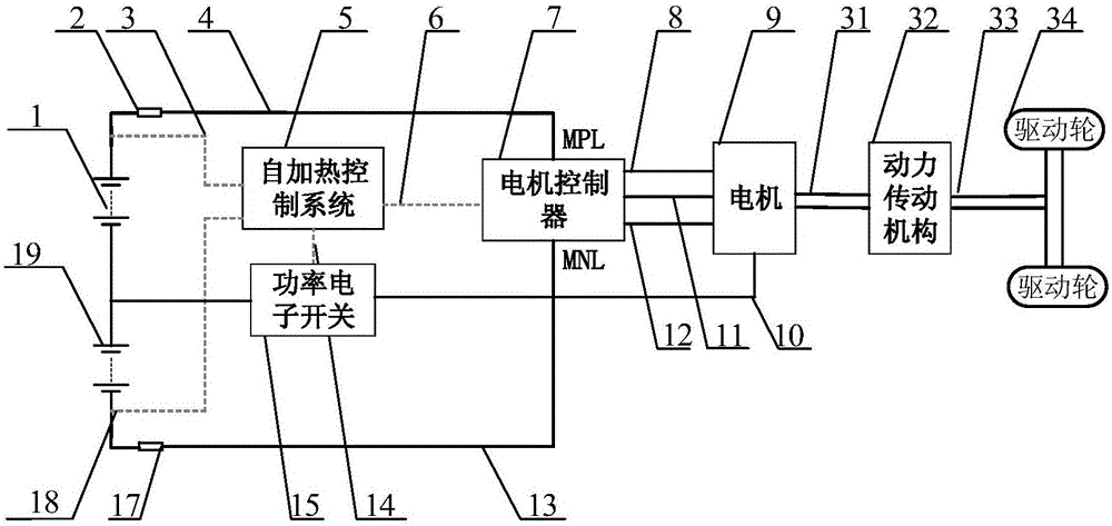 Power supply system with self-heating function and vehicle