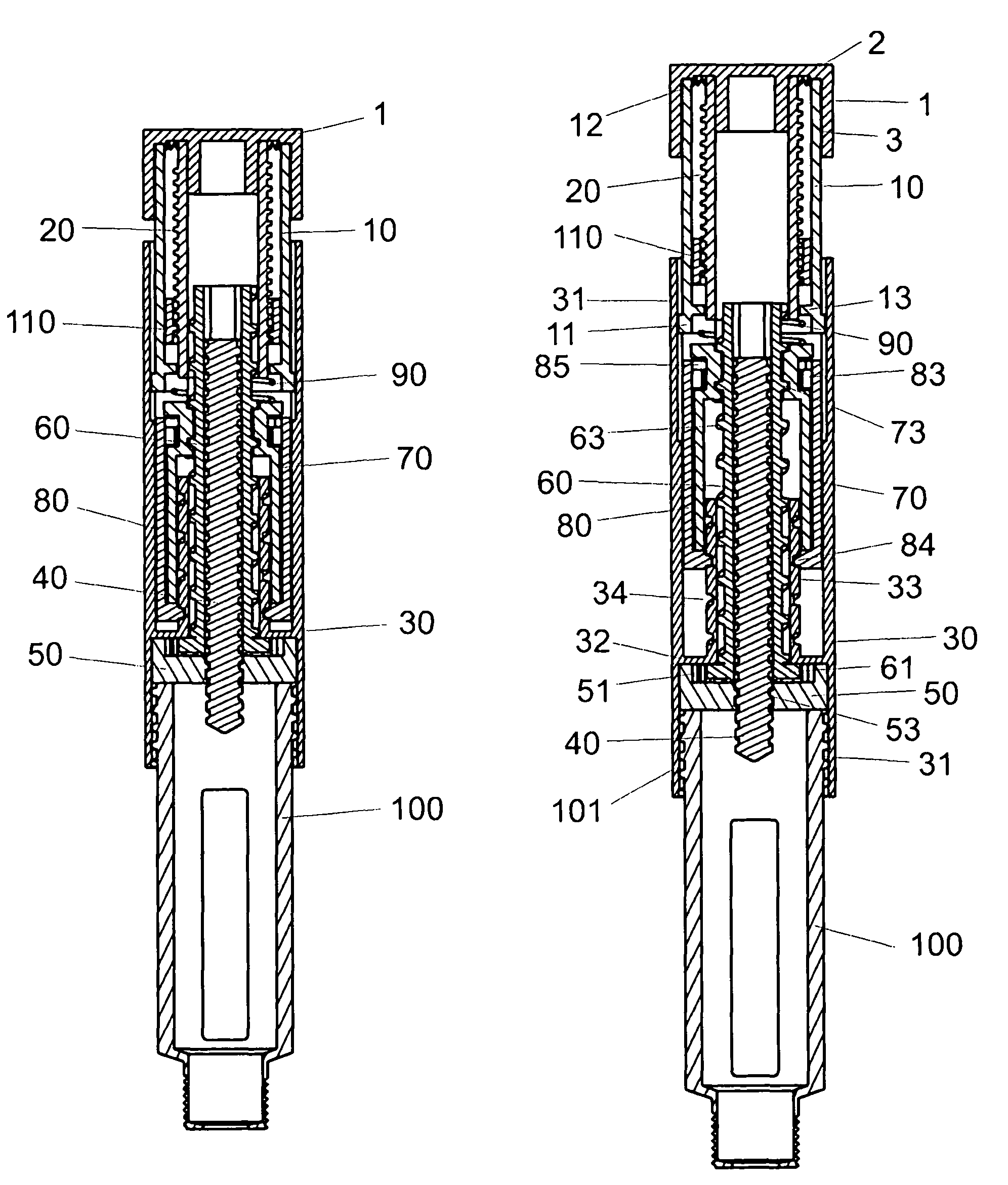 Injection device for apportioning set doses