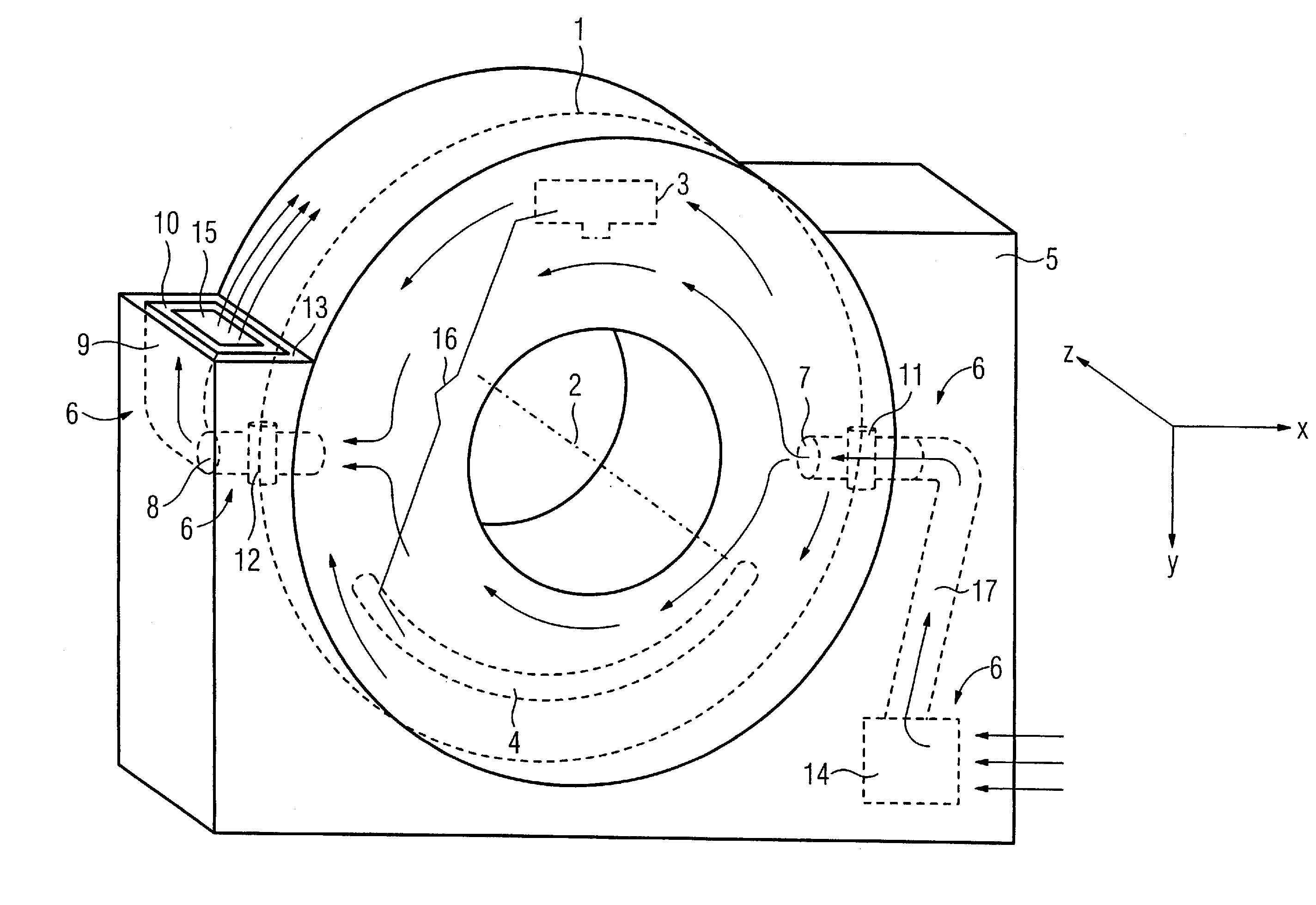 Cooling system for gantry-mounted components of a computed tomography system