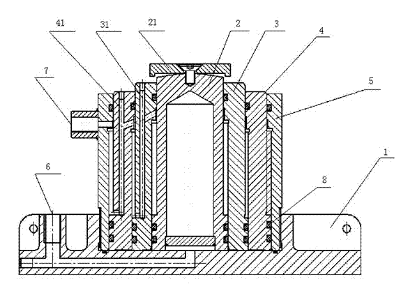 A multi-stage double-acting oil cylinder for a hydraulic road lifter