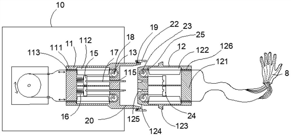 Opposite insertion type replacement device for wire-driven rehabilitation training gloves