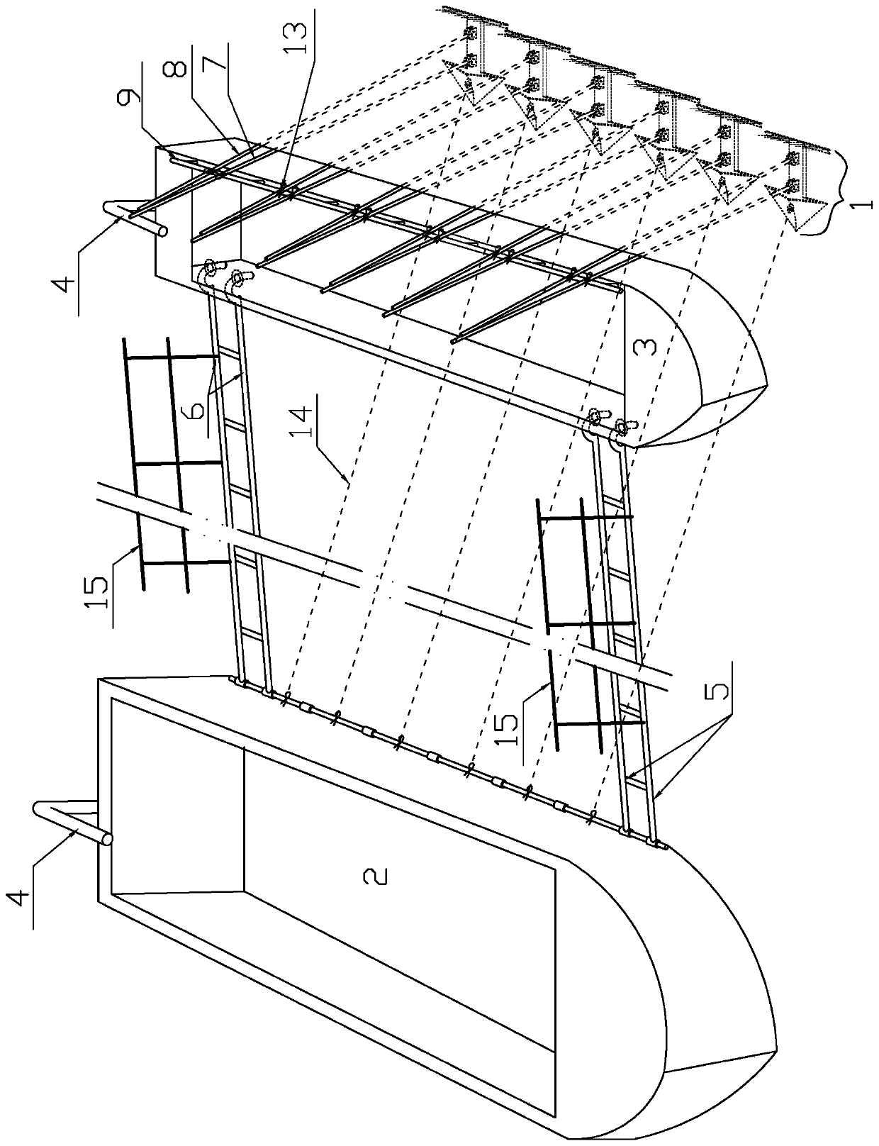 Energy-saving combined double-body ship for cleaning river water bottom sludge and corresponding river silt removing method