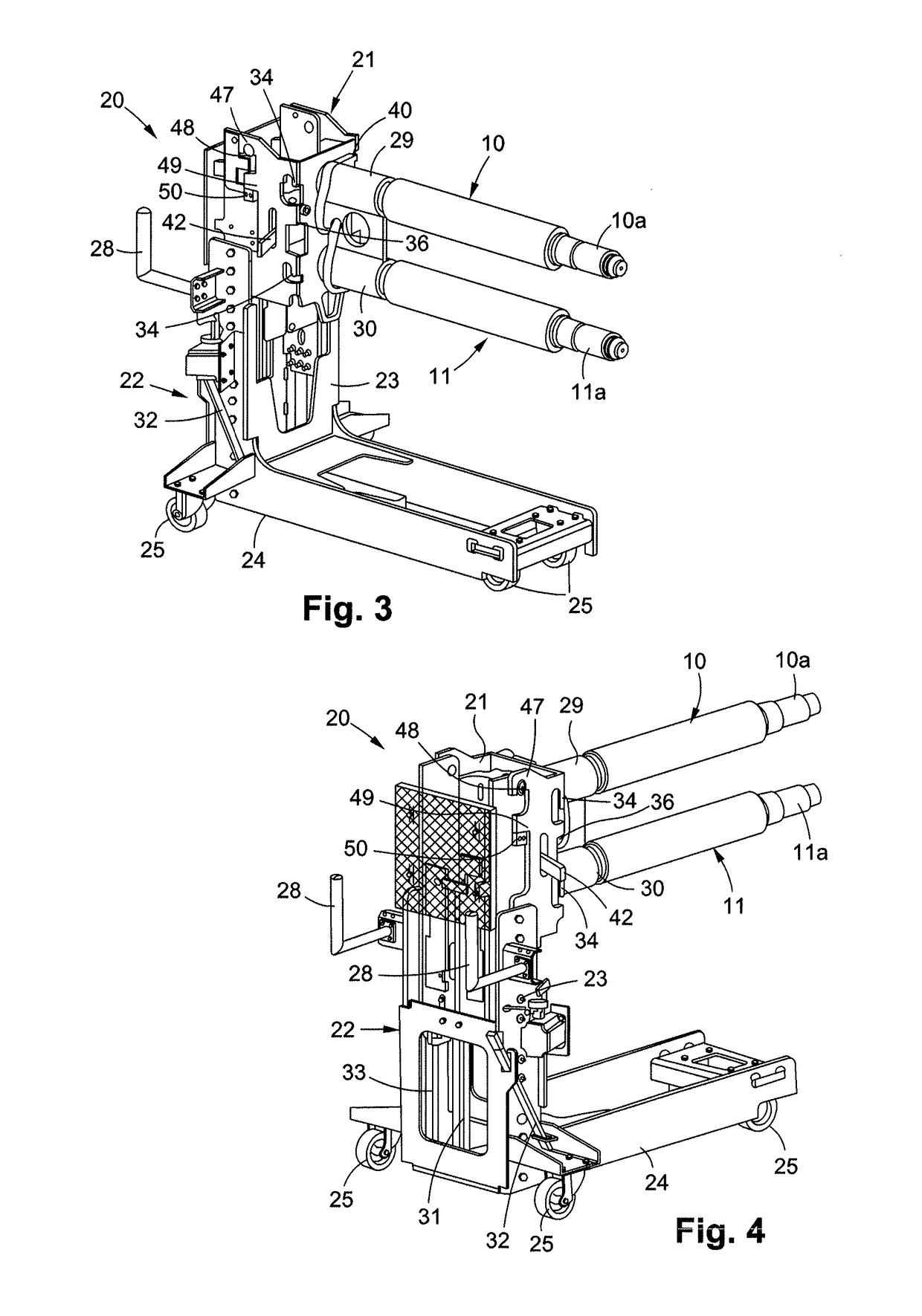 Tool-holder head, transport carriage and methods for mounting and removing a tool for a unit for converting a flat substrate