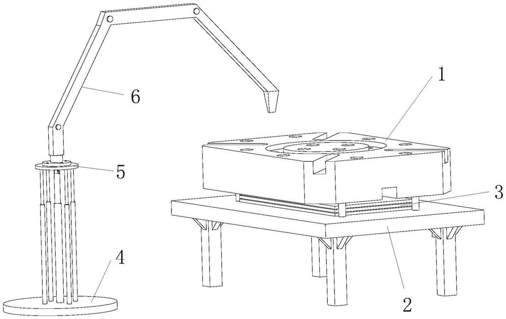 Repairing device for surface abrasion of large wheel fixing table base and repairing process