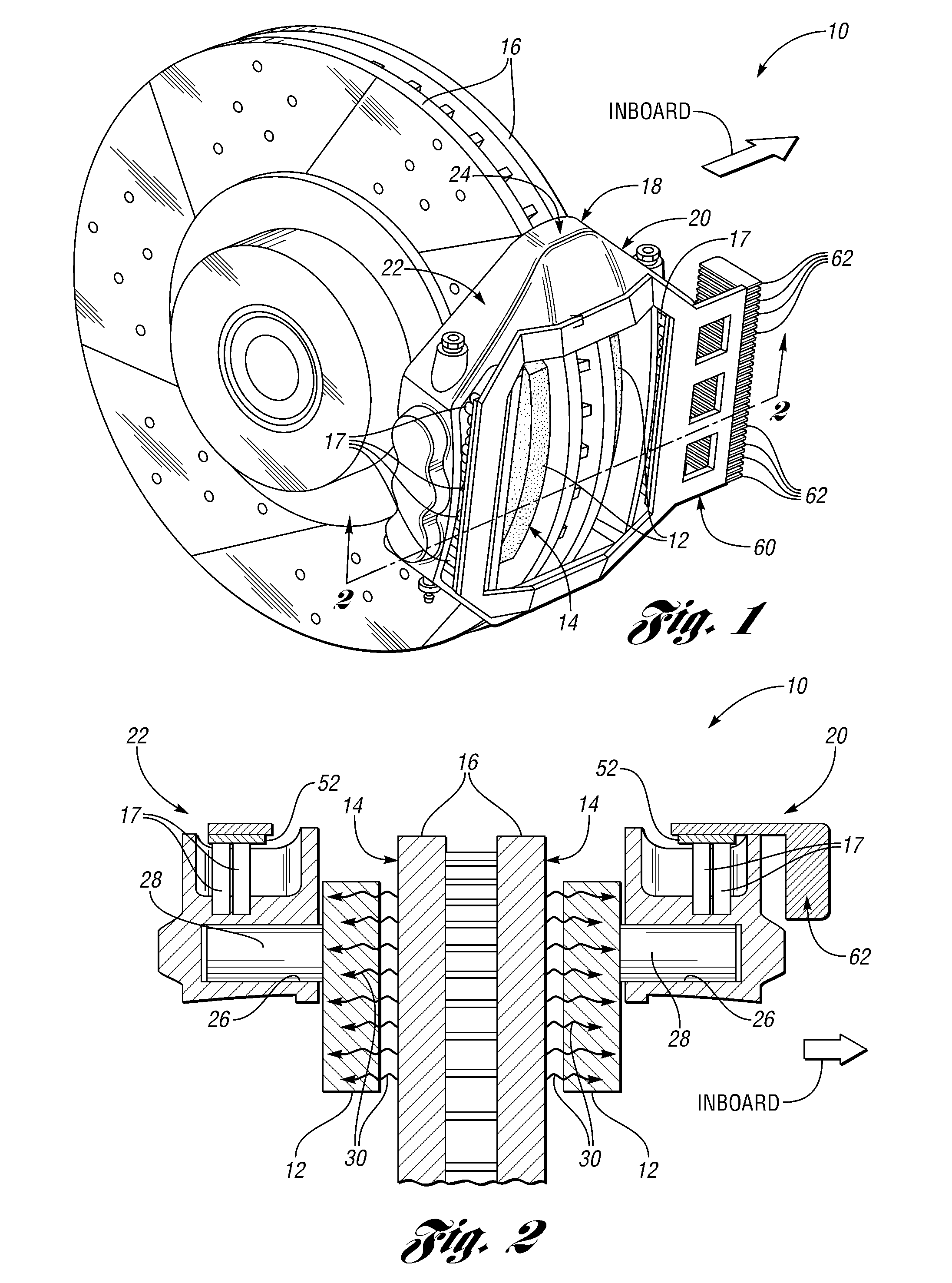 Brake caliper including heat pipes