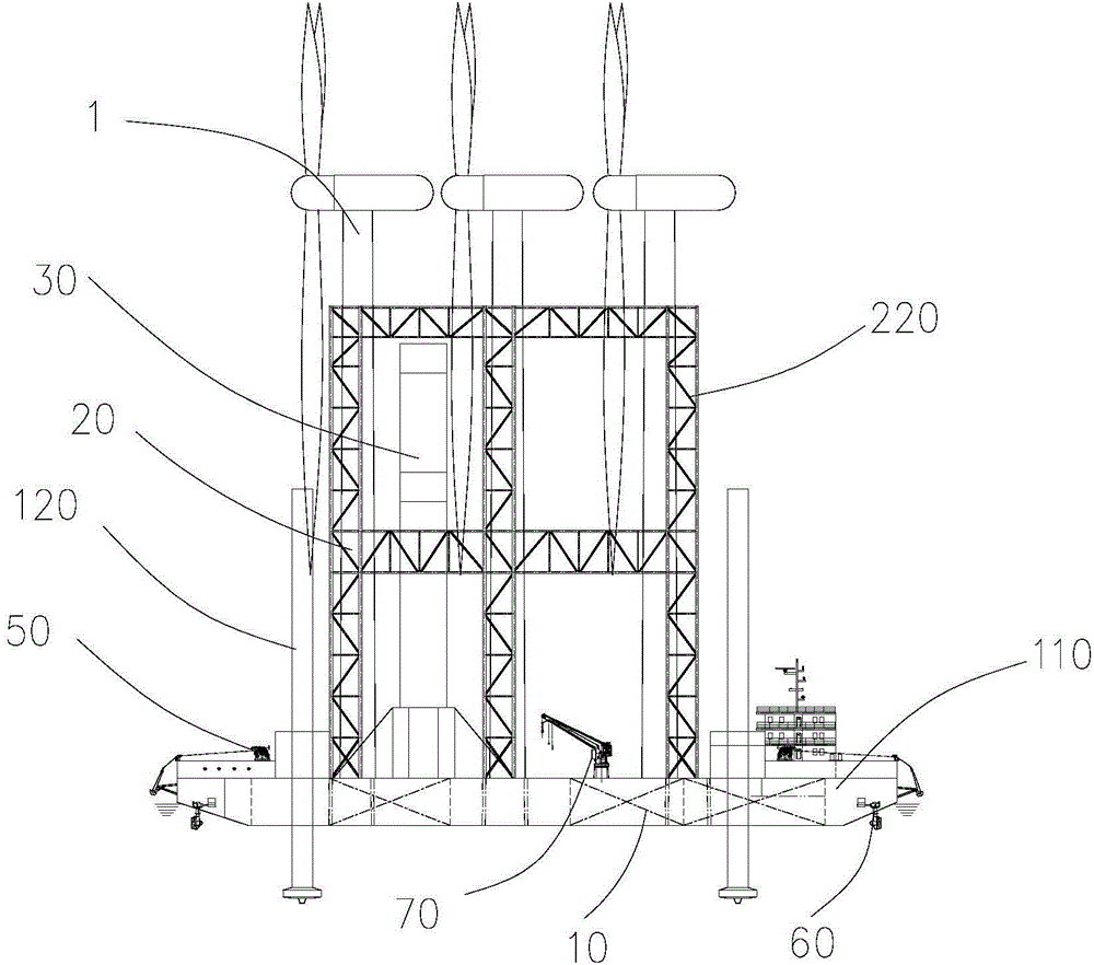 Ship special for transporting and installing whole offshore wind turbine and method