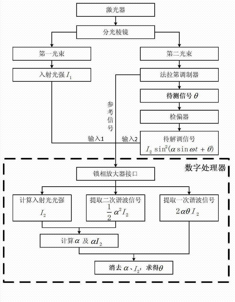 Faraday detection method for removing modulation amplitude and light-intensity variation influences