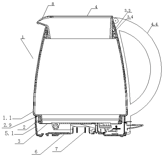 Assembling method for heating anti-explosion glass cup kettle