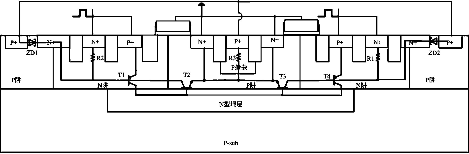 High-voltage ESD protective device with dual latch-up resistance and of annular LDMOS-SCR structure