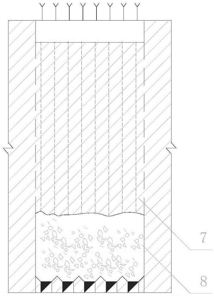 A high subsection up-going deep hole drop ore free zone following filling mining method