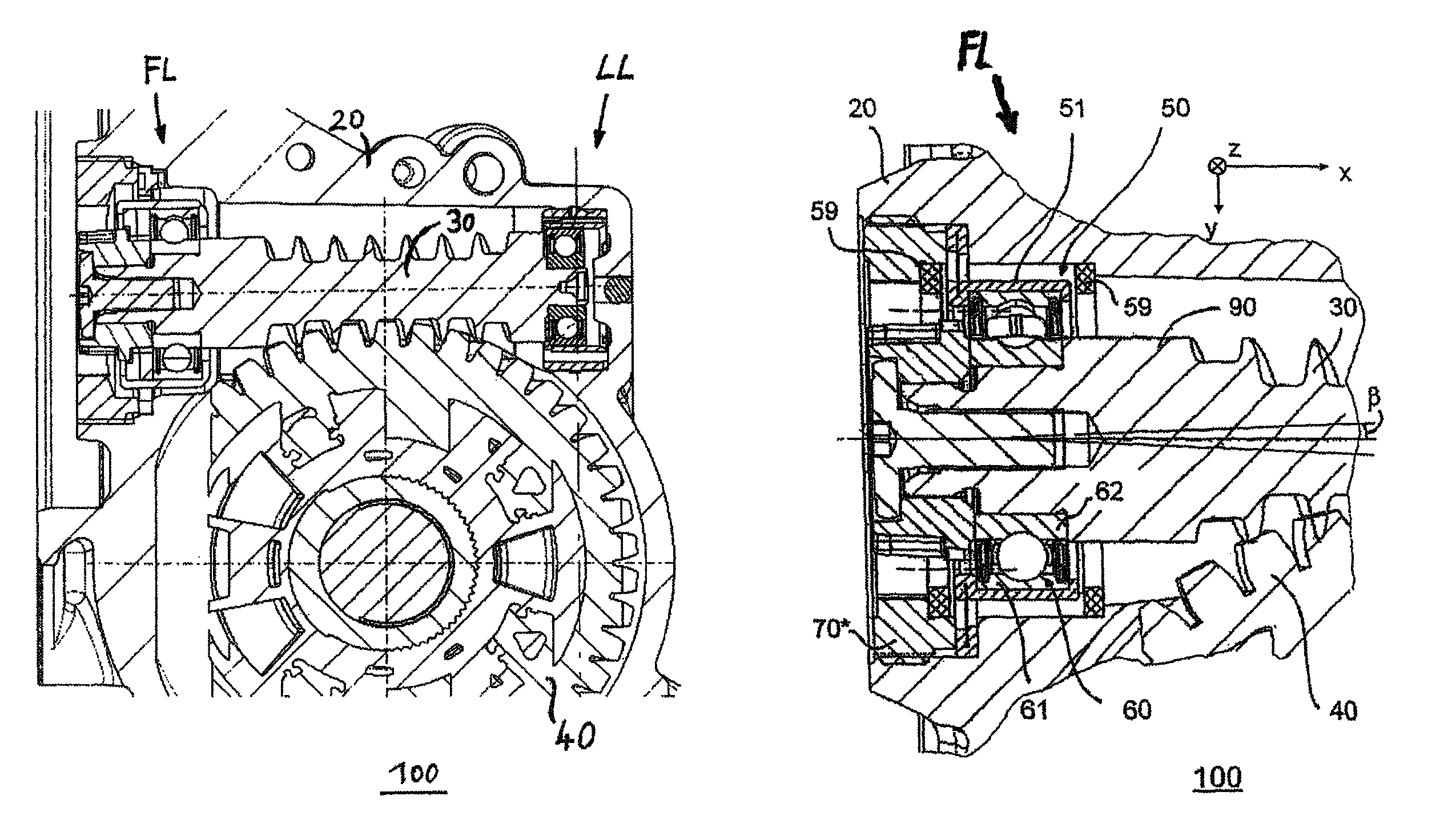 Steering gear having a fixed bearing and a floating bearing for a screw pinion