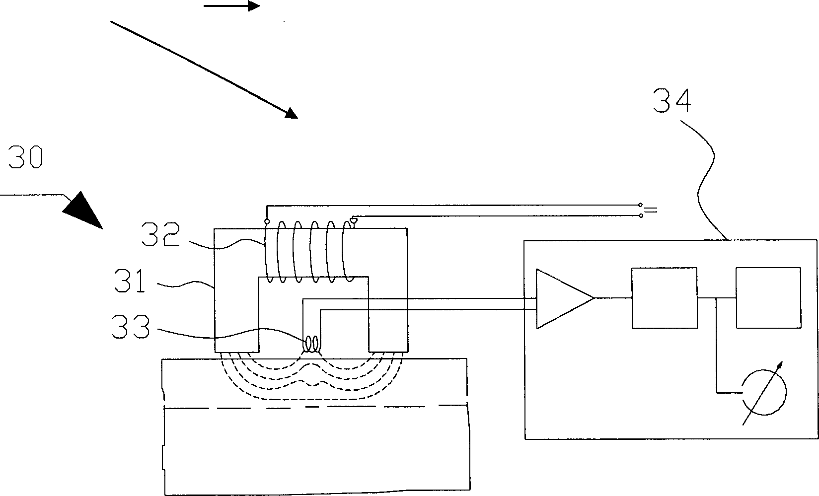 Online detecting device and method for two-field leakage magnetic flux of defects on steel products surface