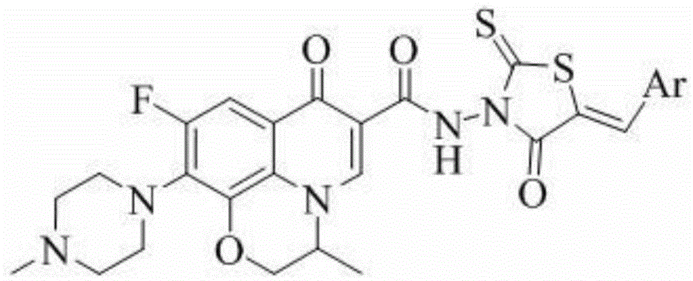 A kind of ofloxacin (rhodanine unsaturated ketone) amide derivative and its preparation method and application