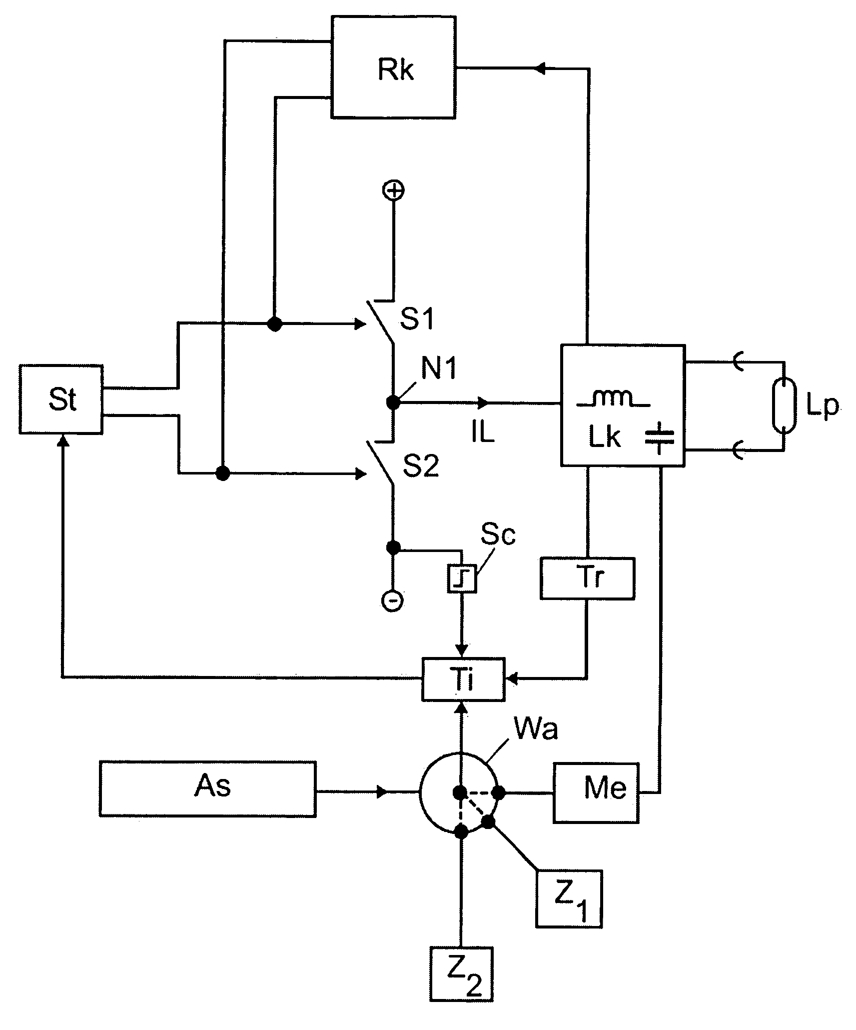 Circuit arrangement and method for operation of lamps