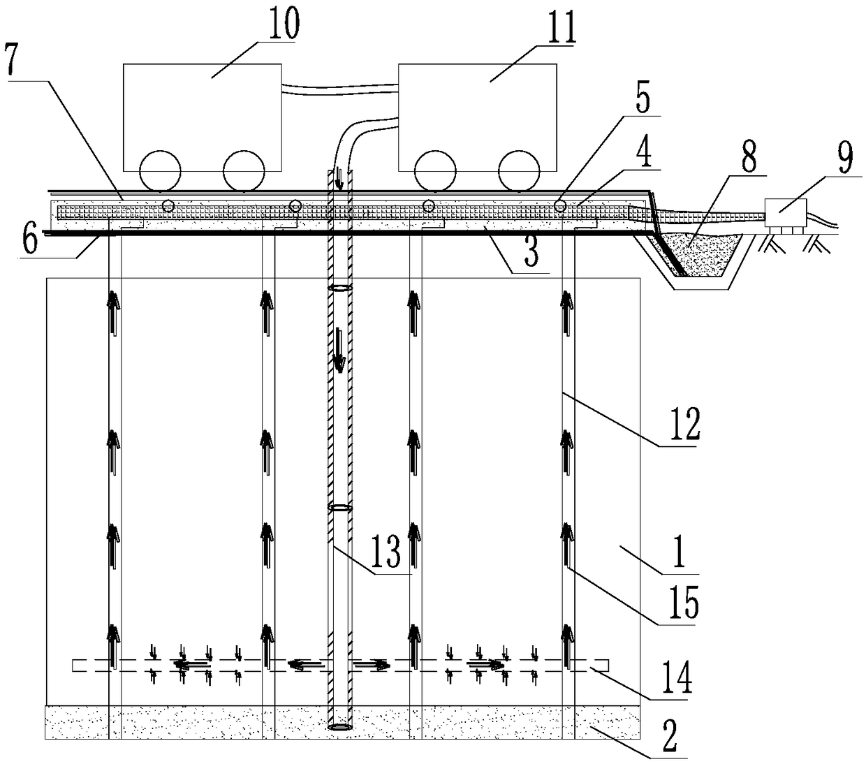 Foundation treatment method for reclamation project combined with layered drainage method