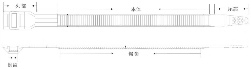 Self-locking nylon 66 plastic cable tie with high locking force and preparation method of self-locking nylon 66 plastic cable tie