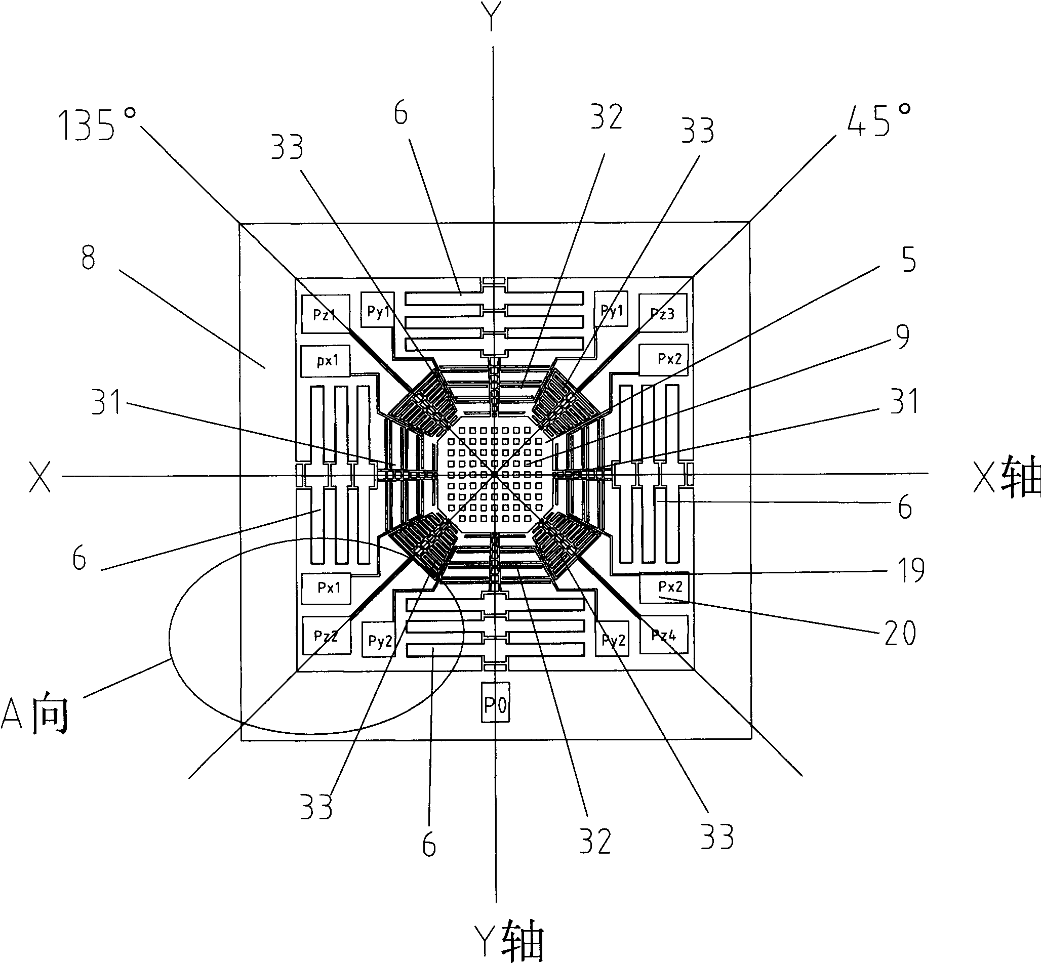 Capacitive single-mass block full comb electrode sensor for triaxial acceleration and manufacturing method thereof