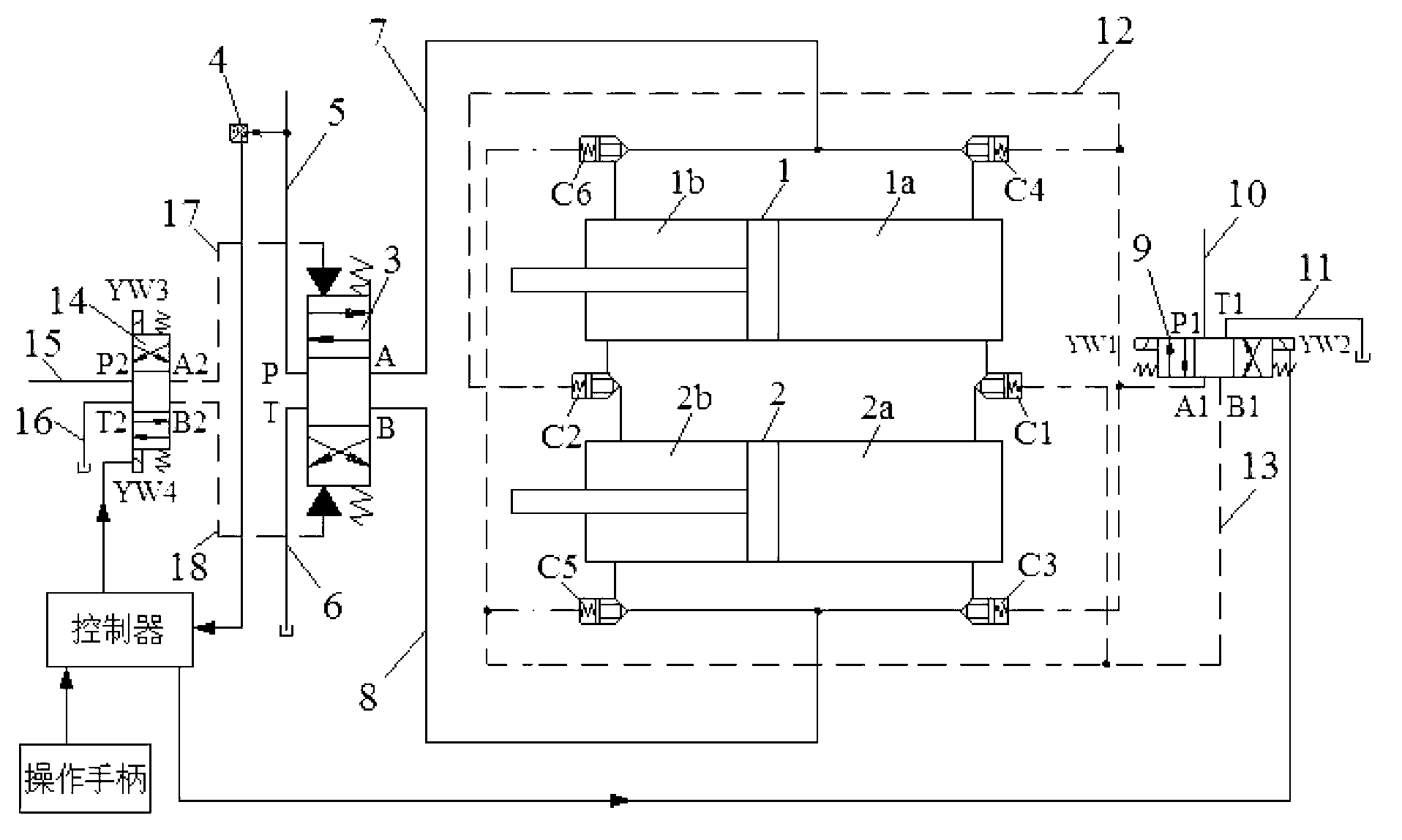 High-low-pressure switching method for double-cylinder pumping device, hydraulic control system of double-cylinder pumping device and device