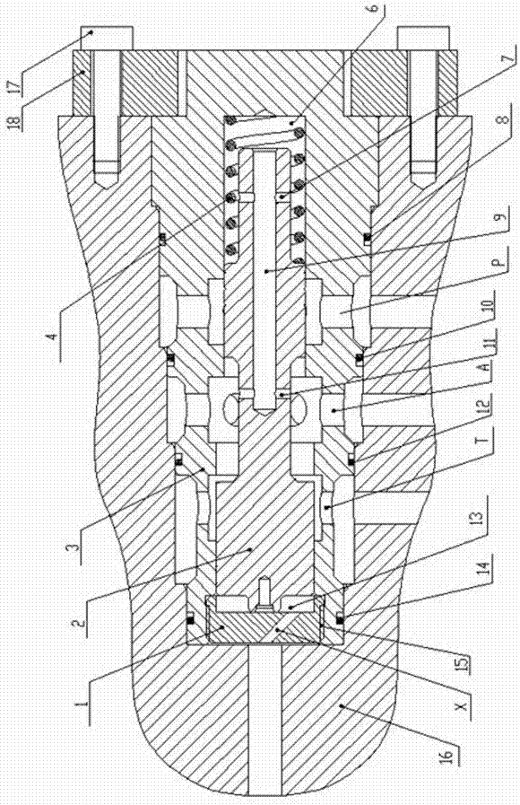 Plug-in type three-way normally-closed hydraulic-control reducing valve