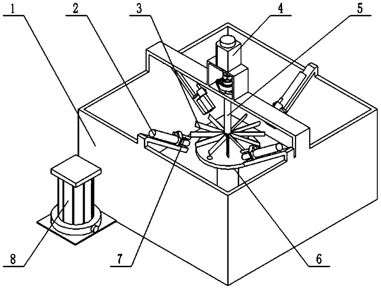 An ultrasonic polishing device using gas-liquid-solid three-phase abrasive flow