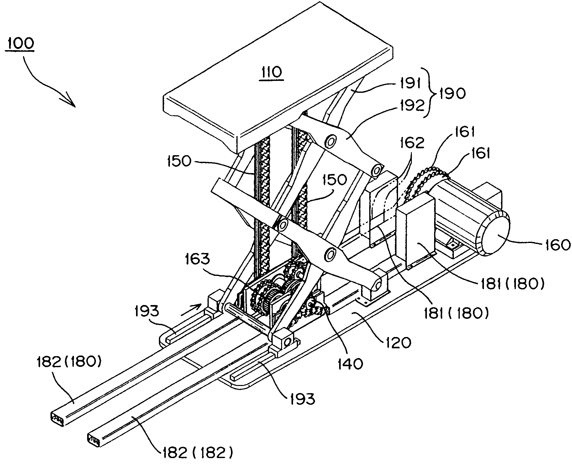 Hoisting and lowering device having engagement chains