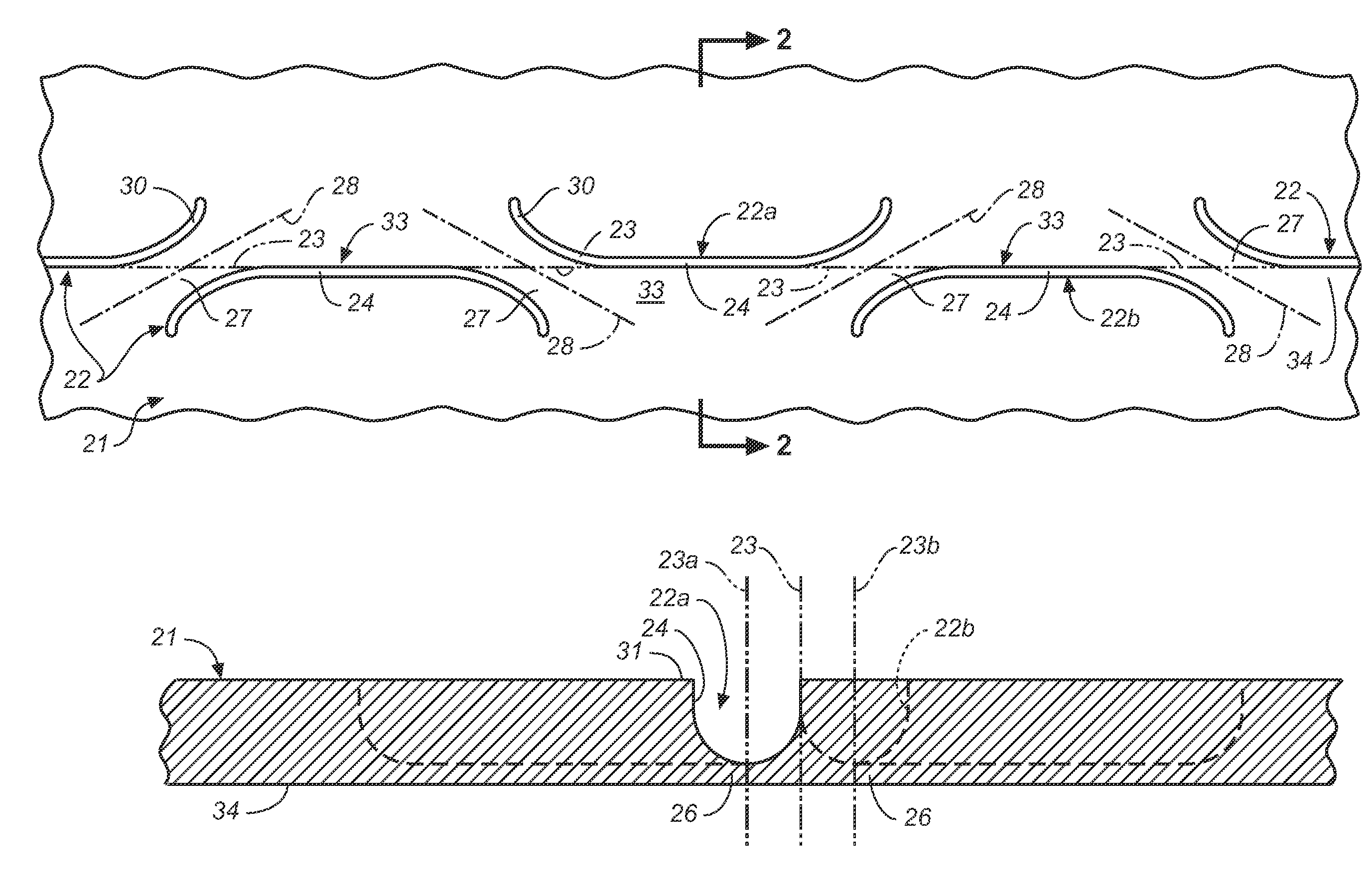 Method for forming sheet material with bend controlling grooves defining a continuous web across a bend line