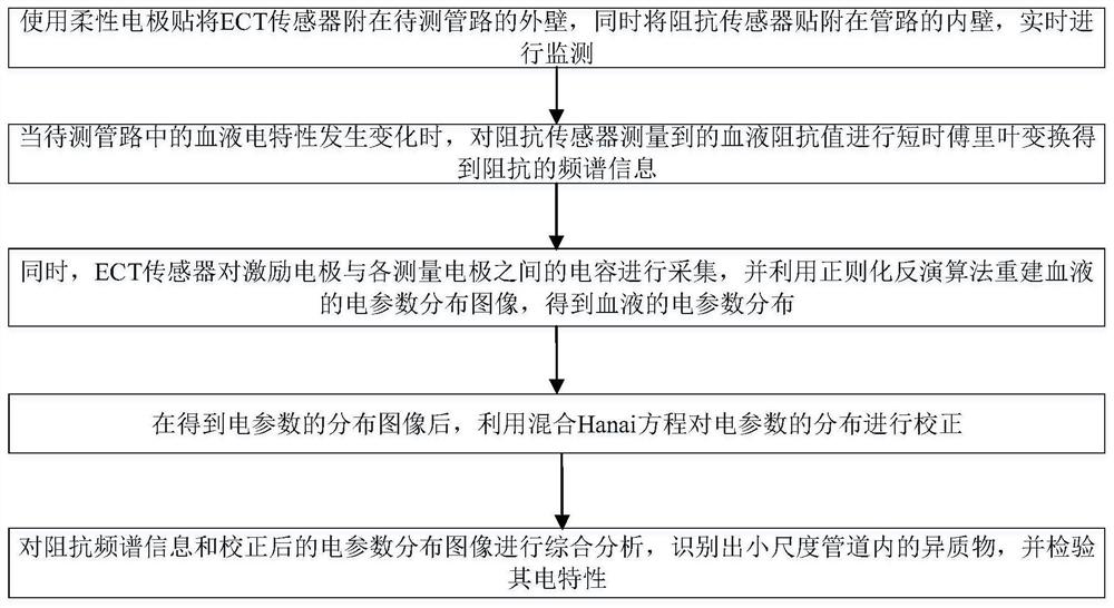 Electrical characteristic detection method for identifying foreign matters in small-scale pipeline