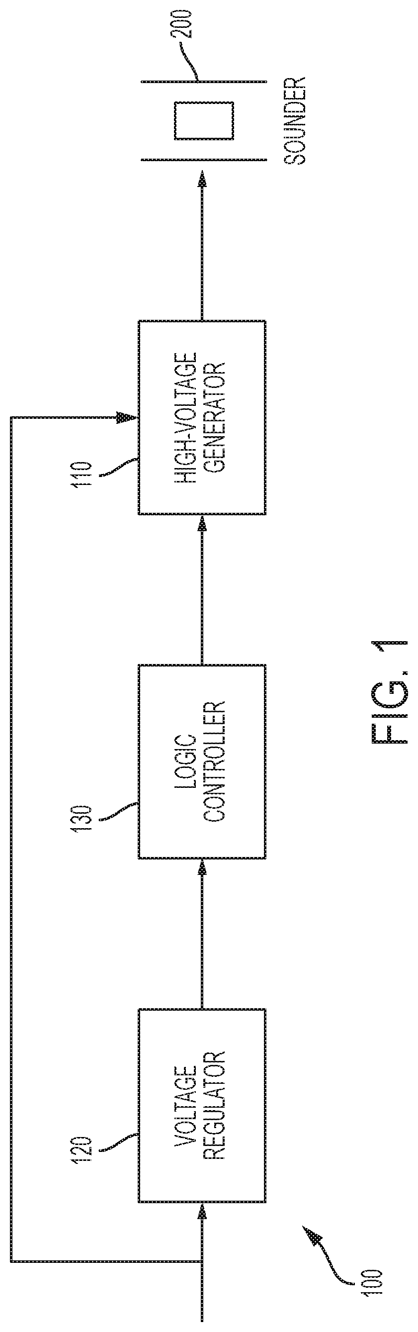 Alarm with piezoelectric element driven repetitively over pseudorandom frequencies