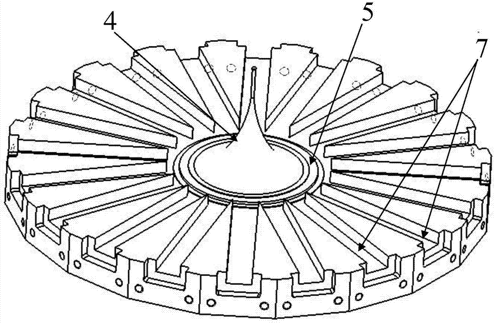 Broadband radial waveguide power divider/combiner in abnormal-cycloid transition structure