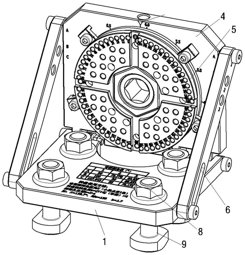 Clamping device with adjustable workpiece machining angle