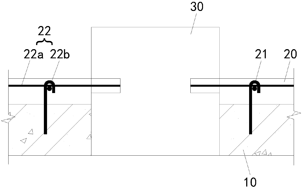 Connecting structure of reserved external wall and newly-constructed reinforced concrete horizontal component and construction method of connecting structure