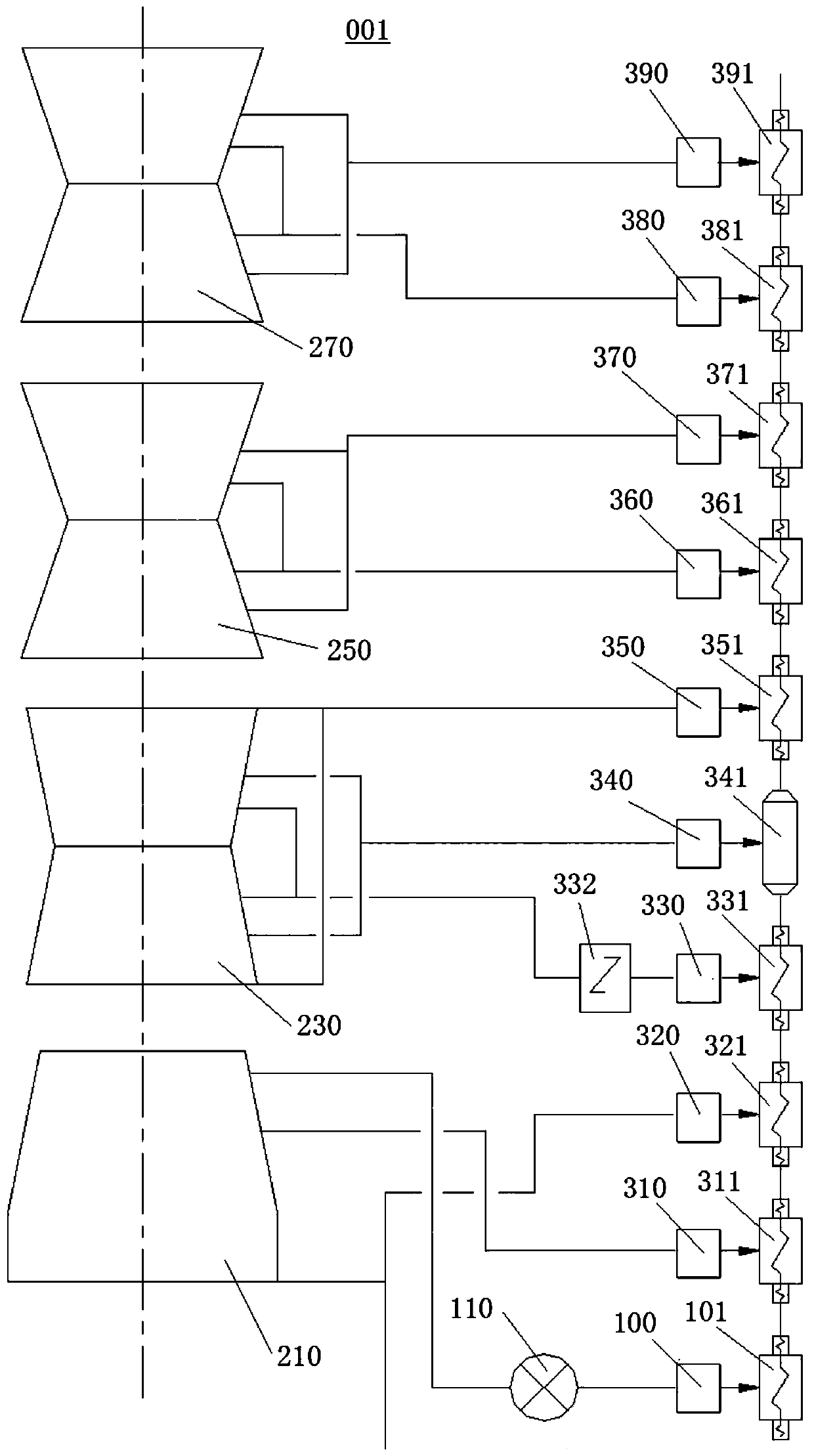 Regenerative steam exhaust system of primary reheating unit steam turbines