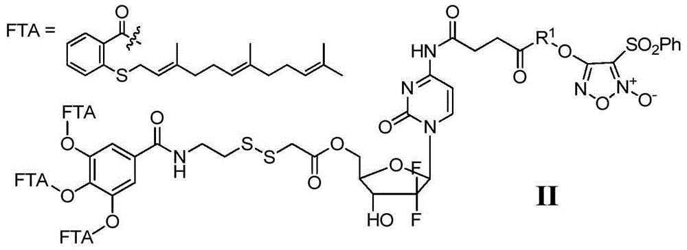 Gemcitabine/FTA/furazan conjugate in NO-donor type, preparation method and application