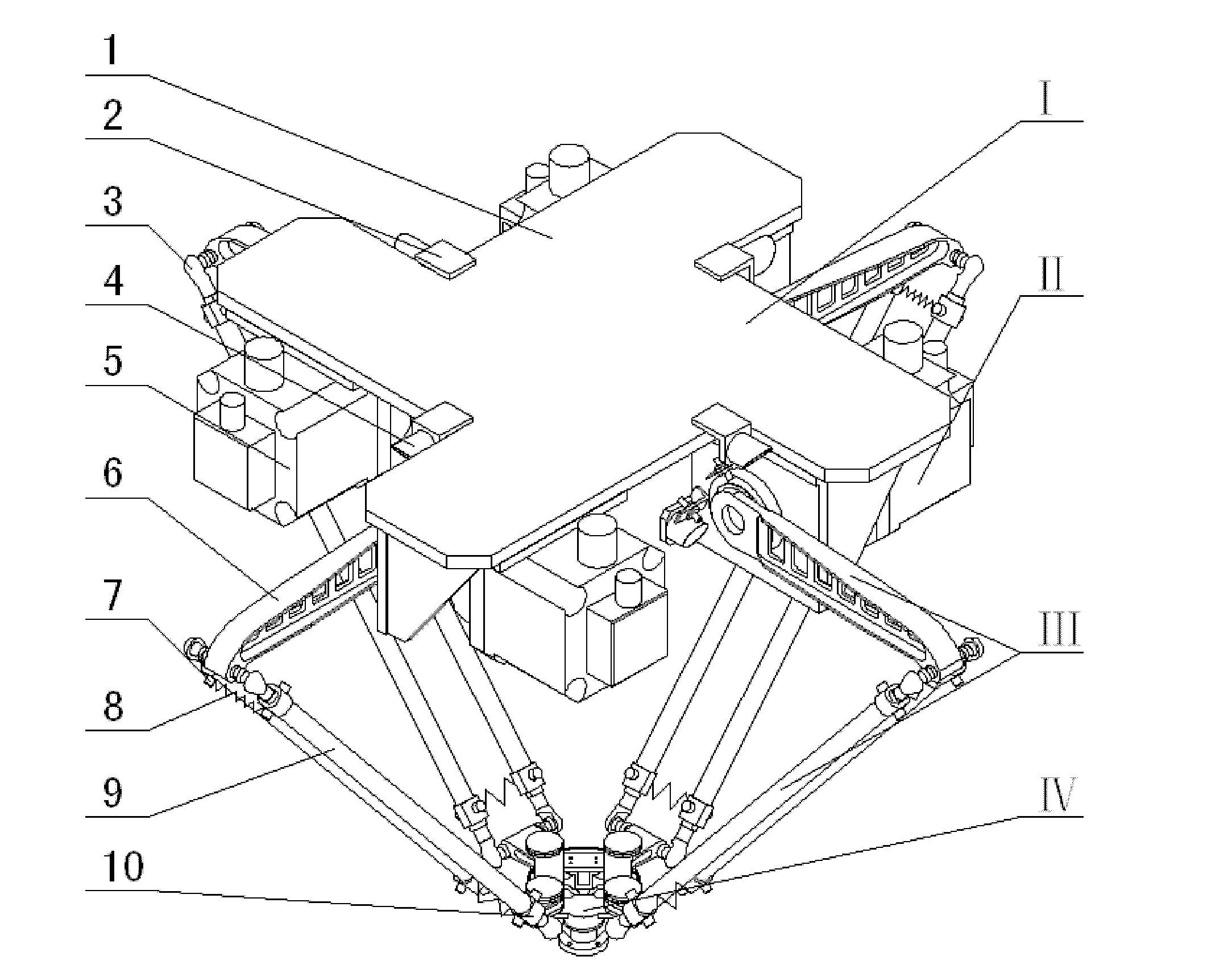 Three-dimensional-translation and one-dimensional-rotation high-speed parallel robot