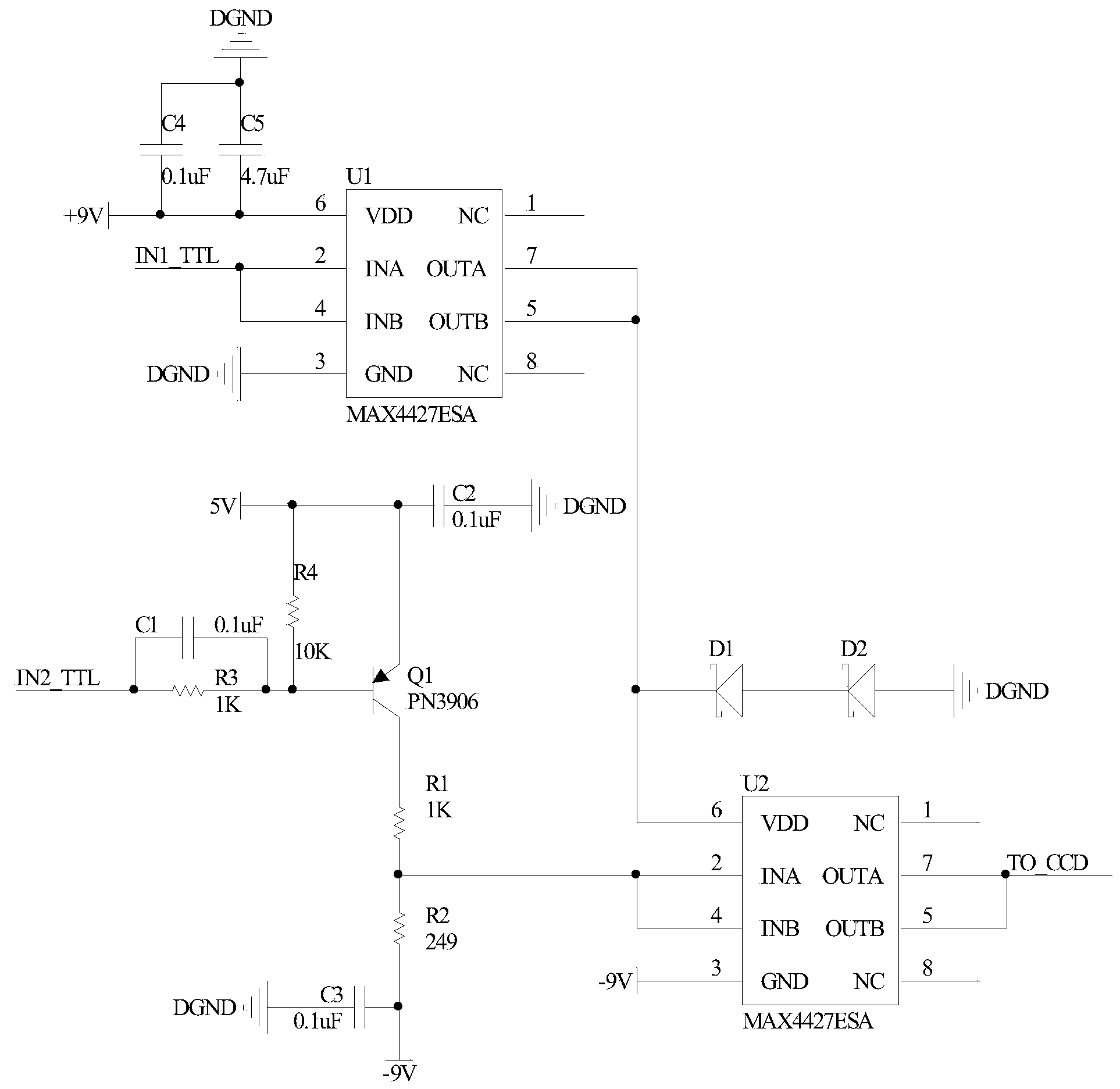 Special three-level drive circuit for CCD