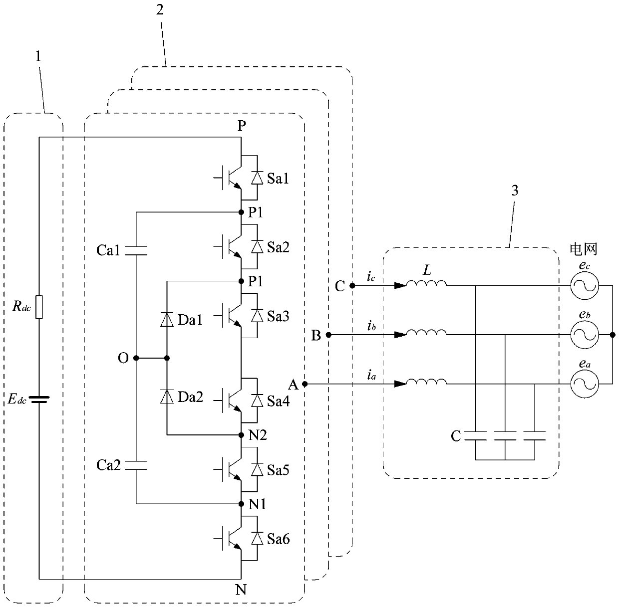 Four-level three-phase grid-connection inverter and modulation method and power generation system thereof