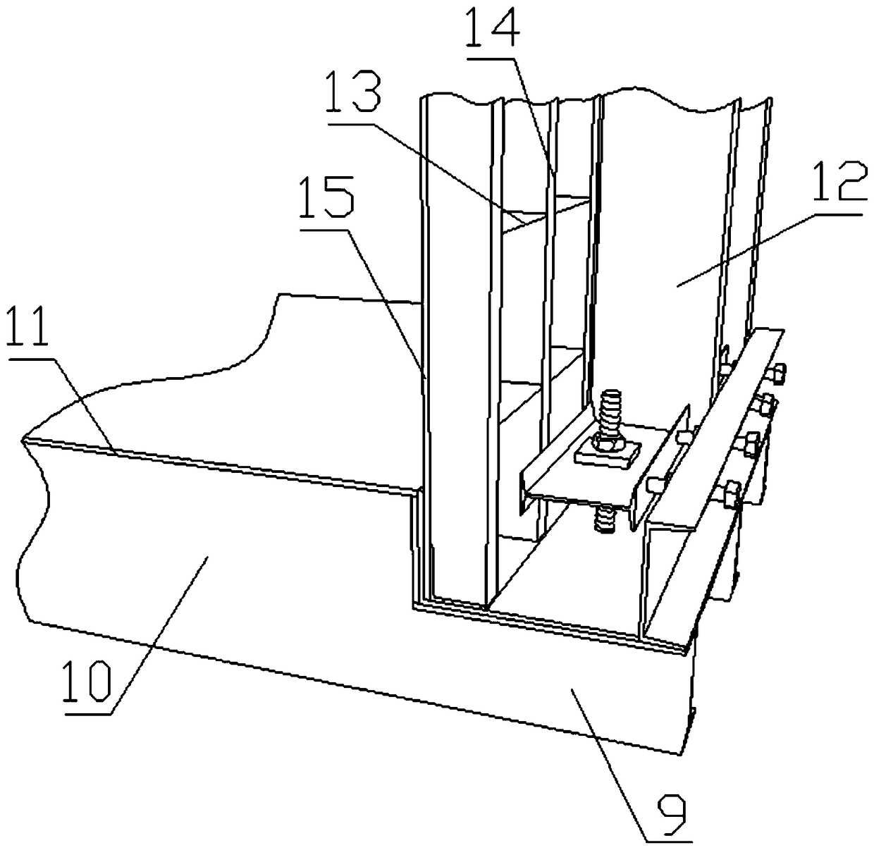 Steel suspension box side plate and base plate connection device without top seal concrete and construction method thereof