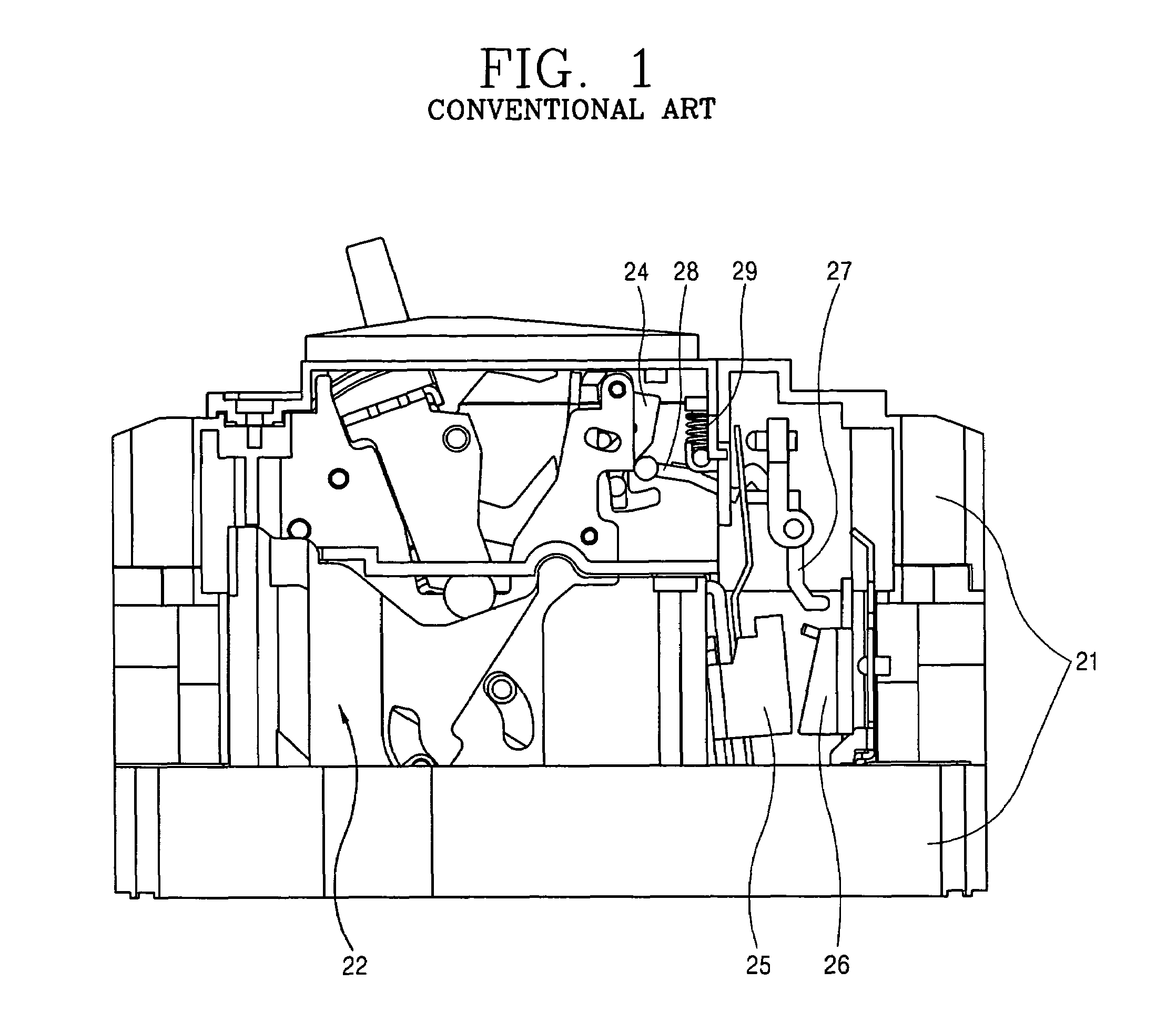 Pressure trip device for circuit breaker