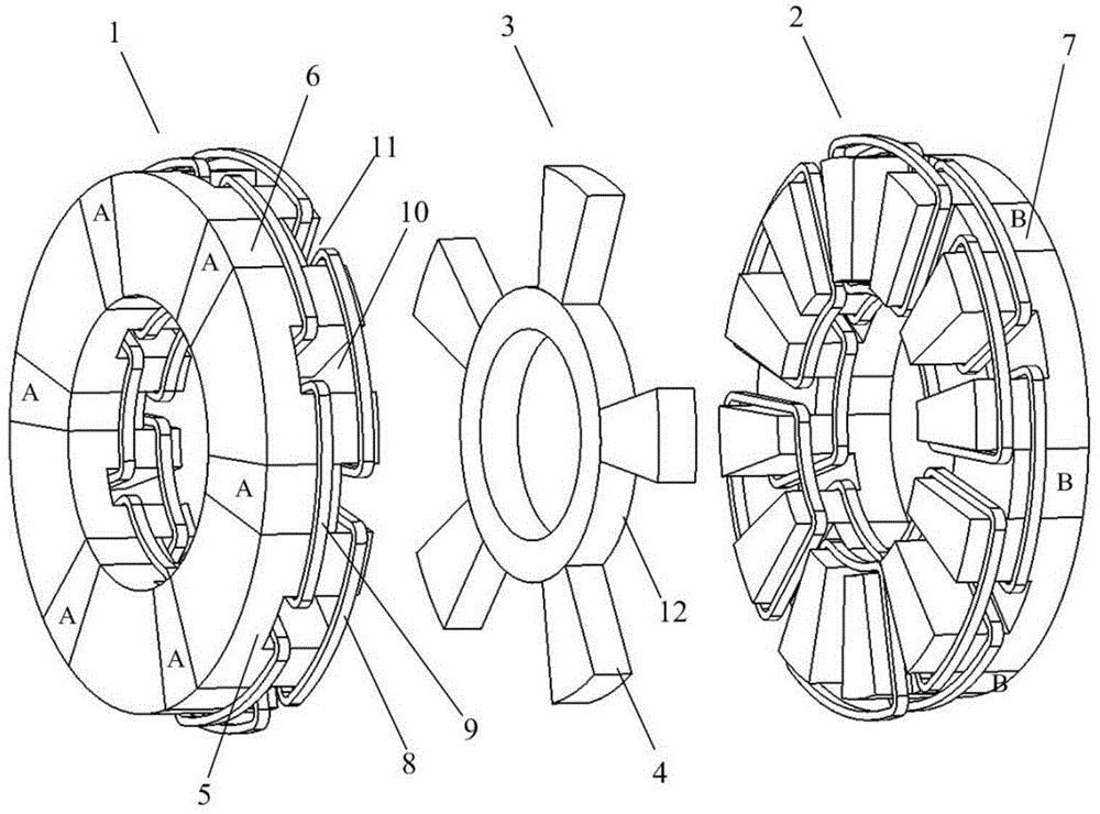 Dual-stator axial magnetic field flux switching type hybrid permanent magnet memory motor