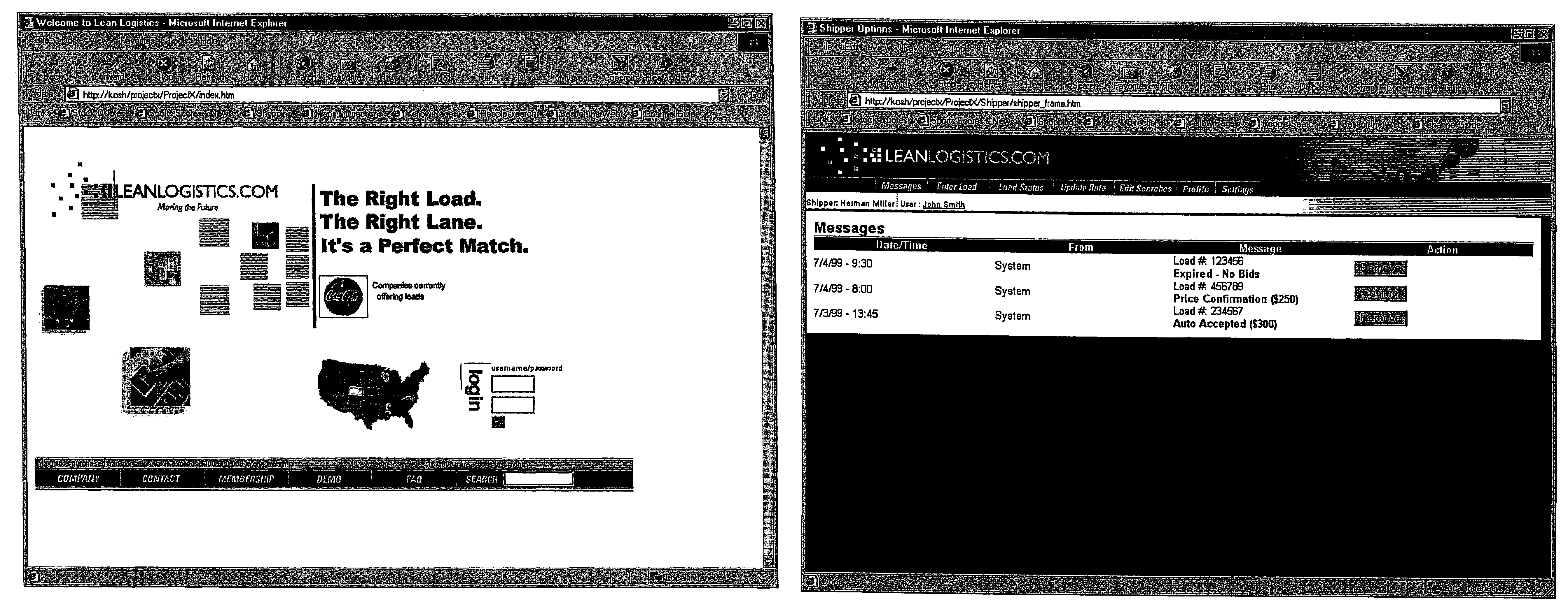 Methods and apparatus for connecting shippers and carriers in the third party logistics environment via the internet