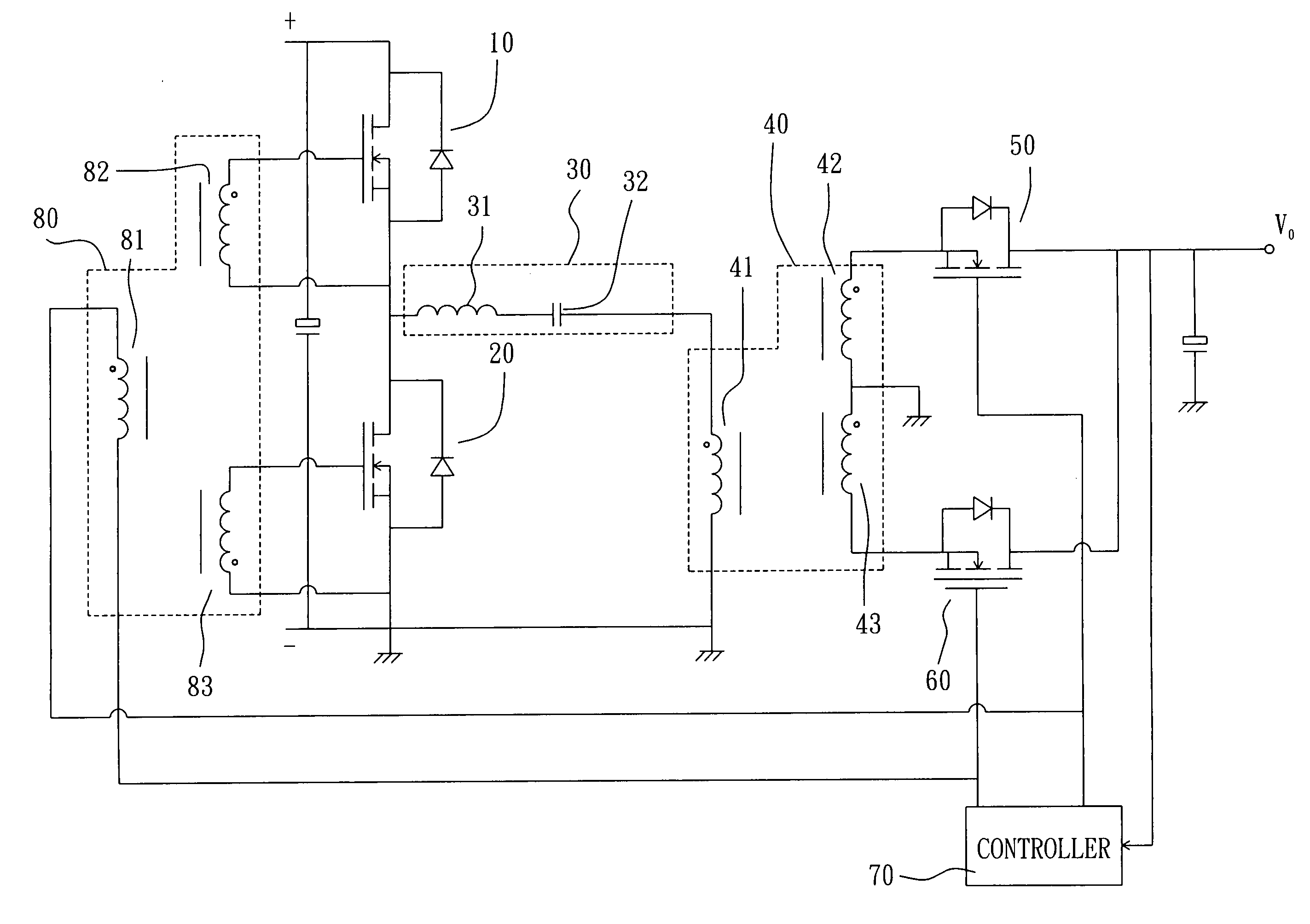 Half-bridge LLC resonant converter with a synchronous rectification function