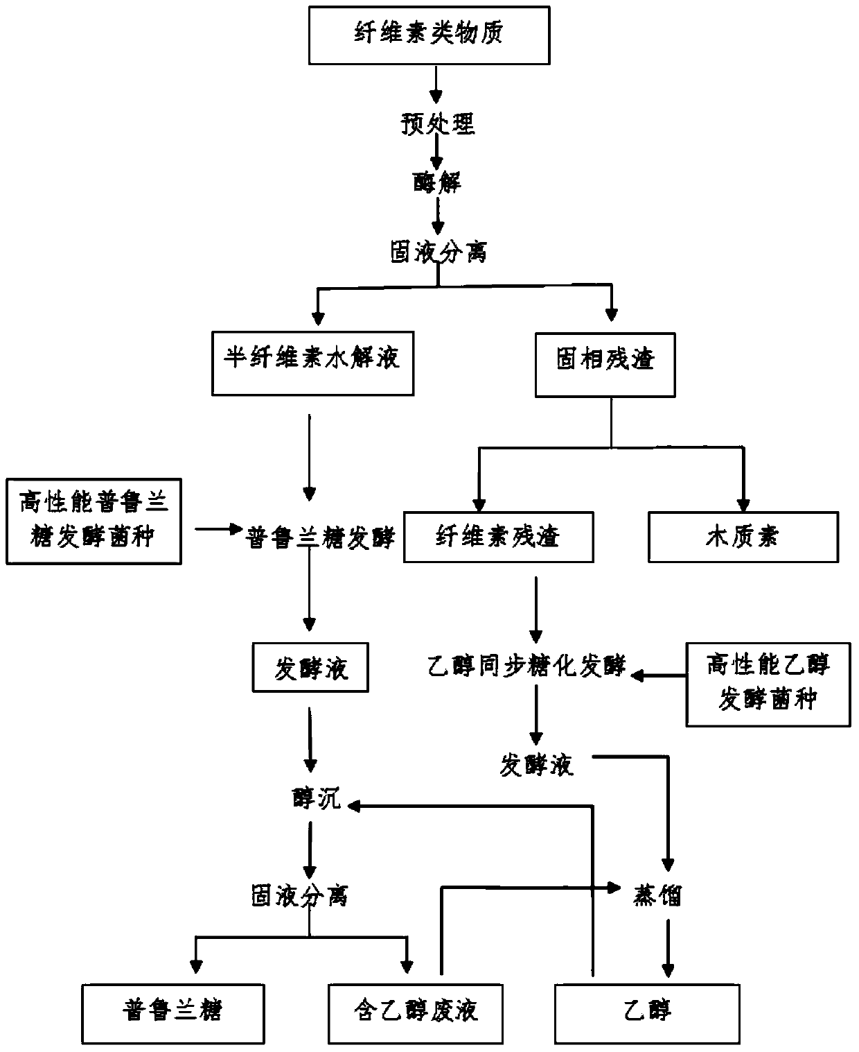 Method for combined production of bioethanol and pullulan from lignocellulose substances