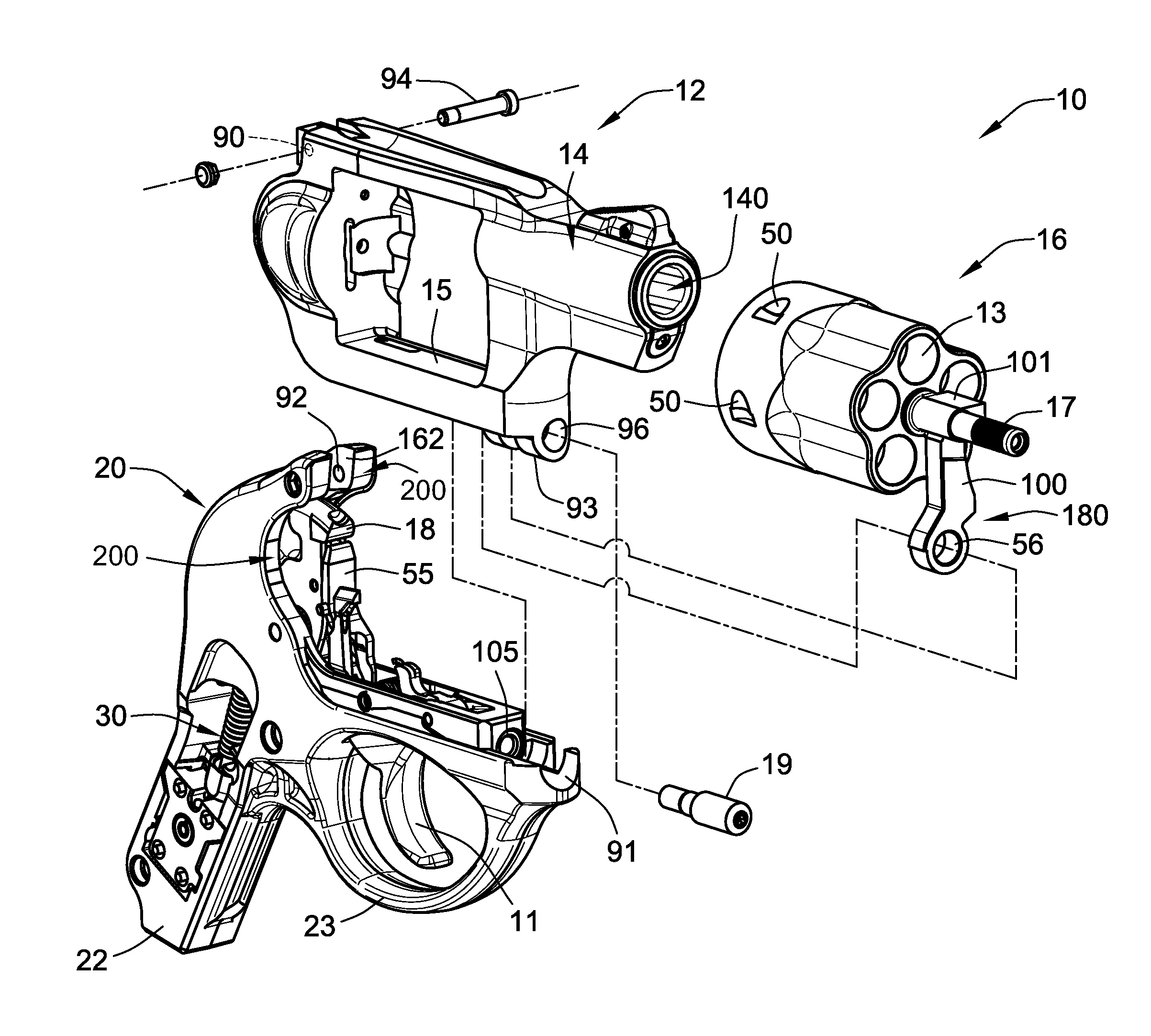 Light-weight firing control housing for revolver