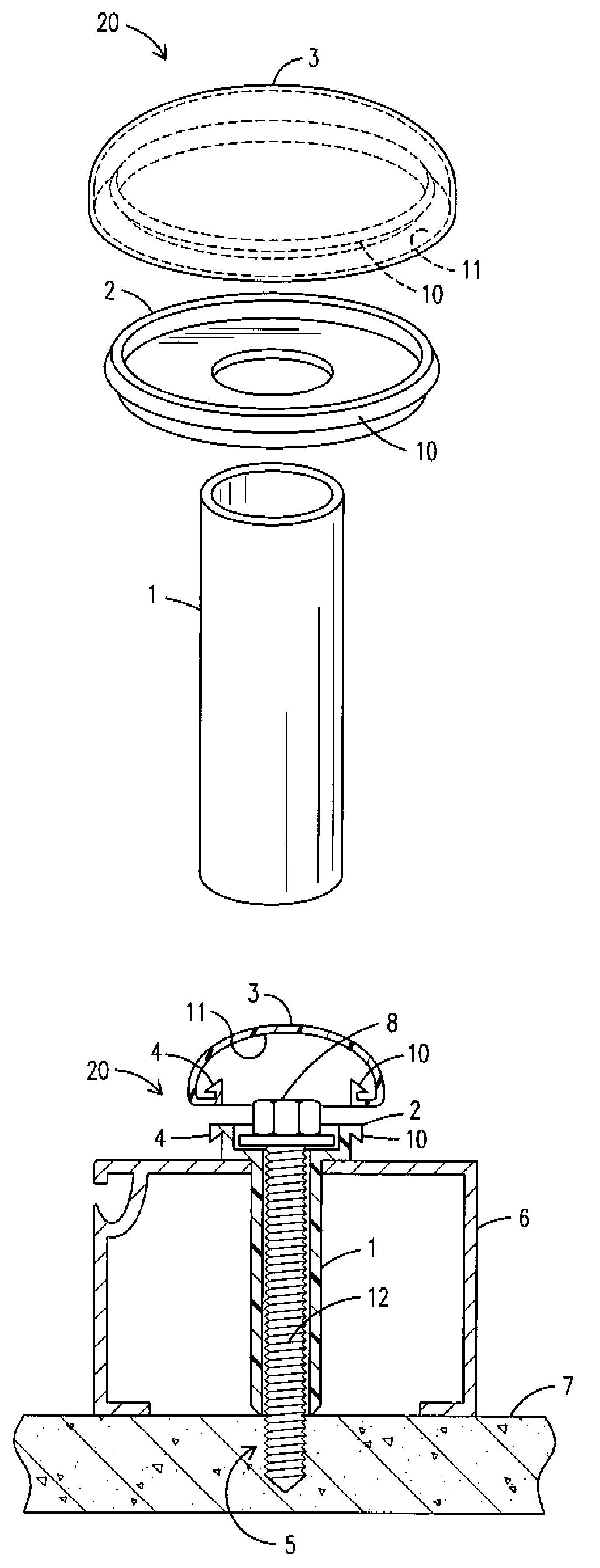 Mounting device for frameworks and method