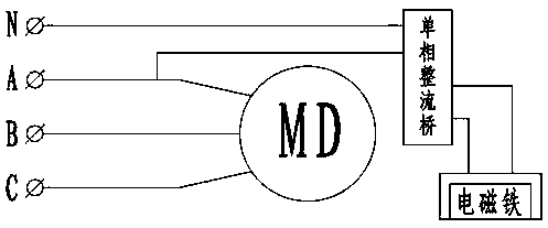 Three-phase rolling door machine circuit with phase loss protection